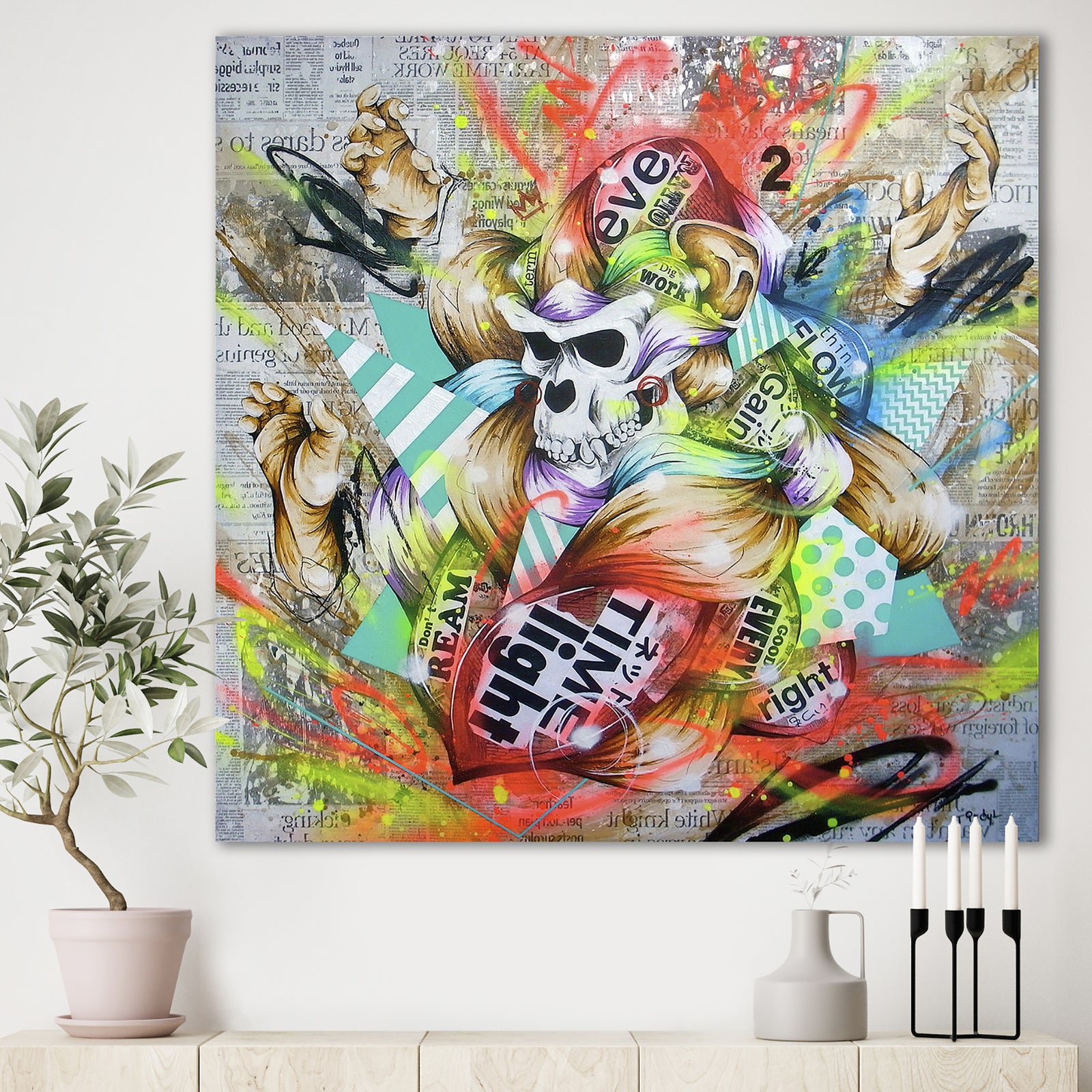 Chimanzee Colorfull Skull Collage - Modern & Contemporary Canvas Artwork