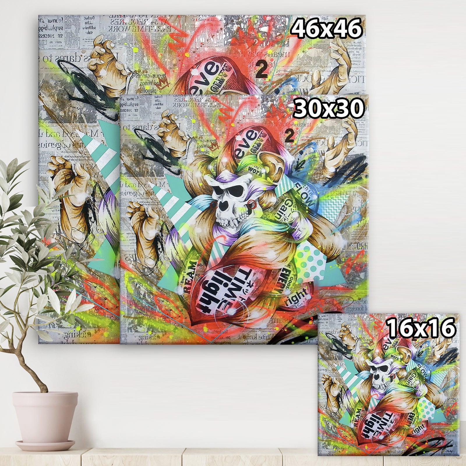 Chimanzee Colorfull Skull Collage - Modern & Contemporary Canvas Artwork