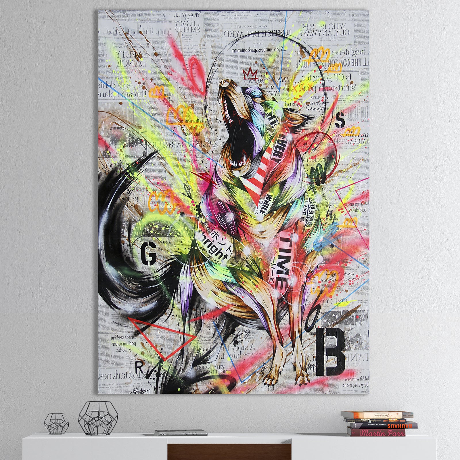 Howling Colorful Wolf - Modern & Contemporary Gallery-wrapped Canvas
