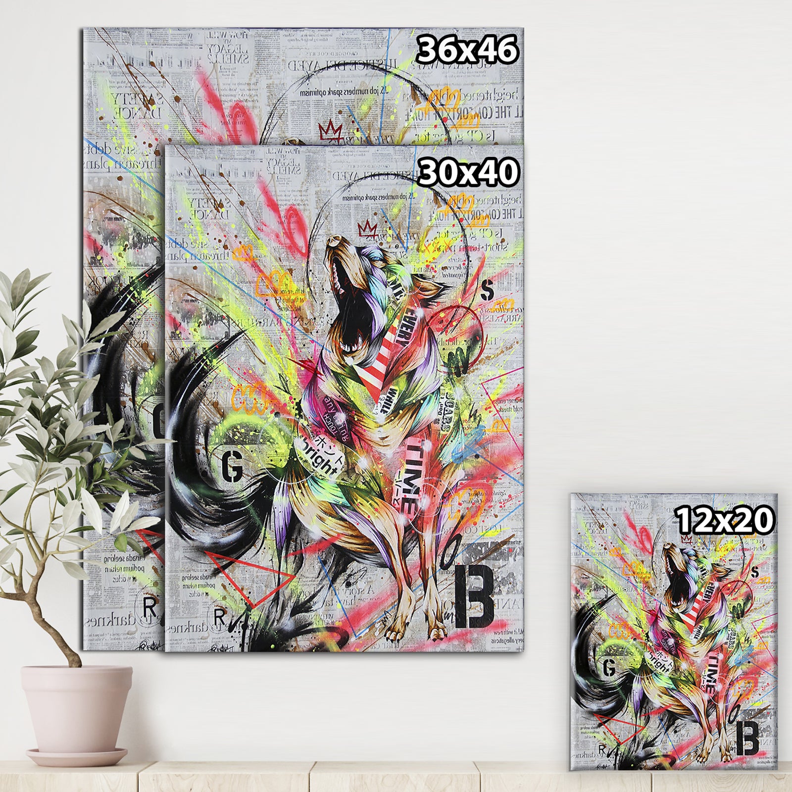 Howling Colorful Wolf - Modern & Contemporary Gallery-wrapped Canvas