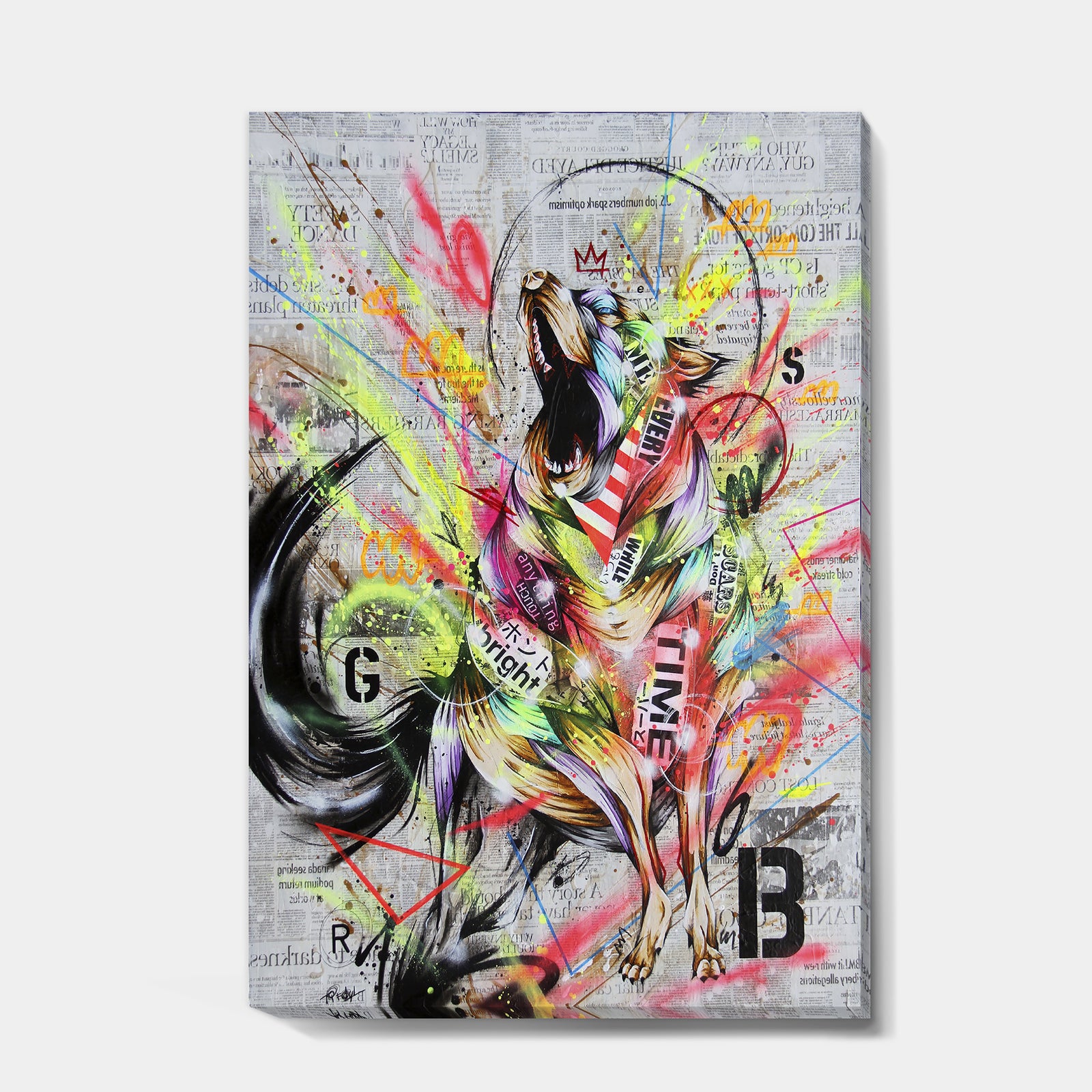 Howling Colorful Wolf - Modern & Contemporary Gallery-wrapped Canvas