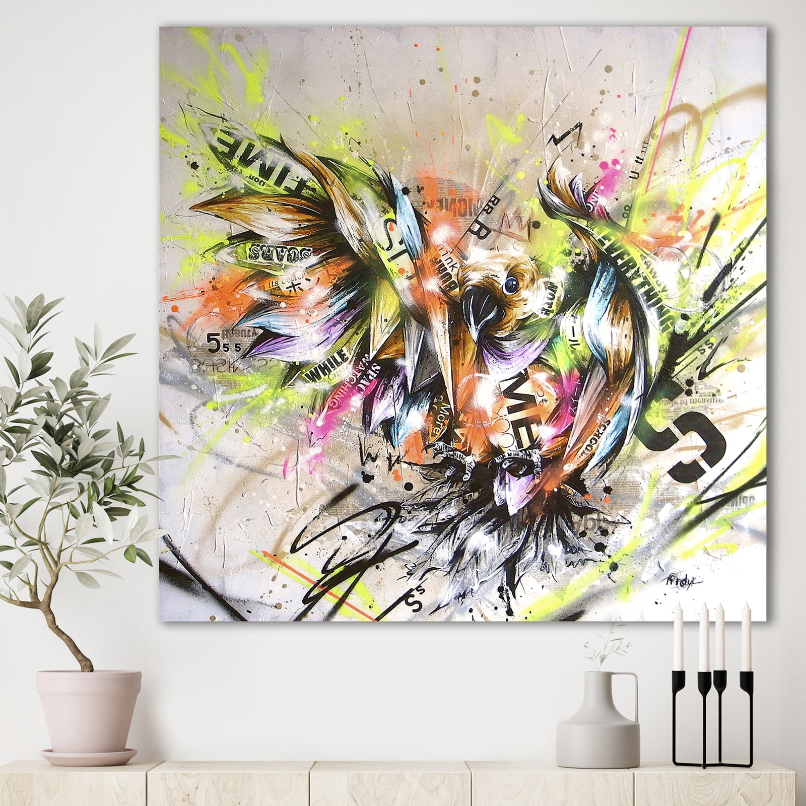 Street Art Graffiti Bird - Modern & Contemporary Canvas Artwork