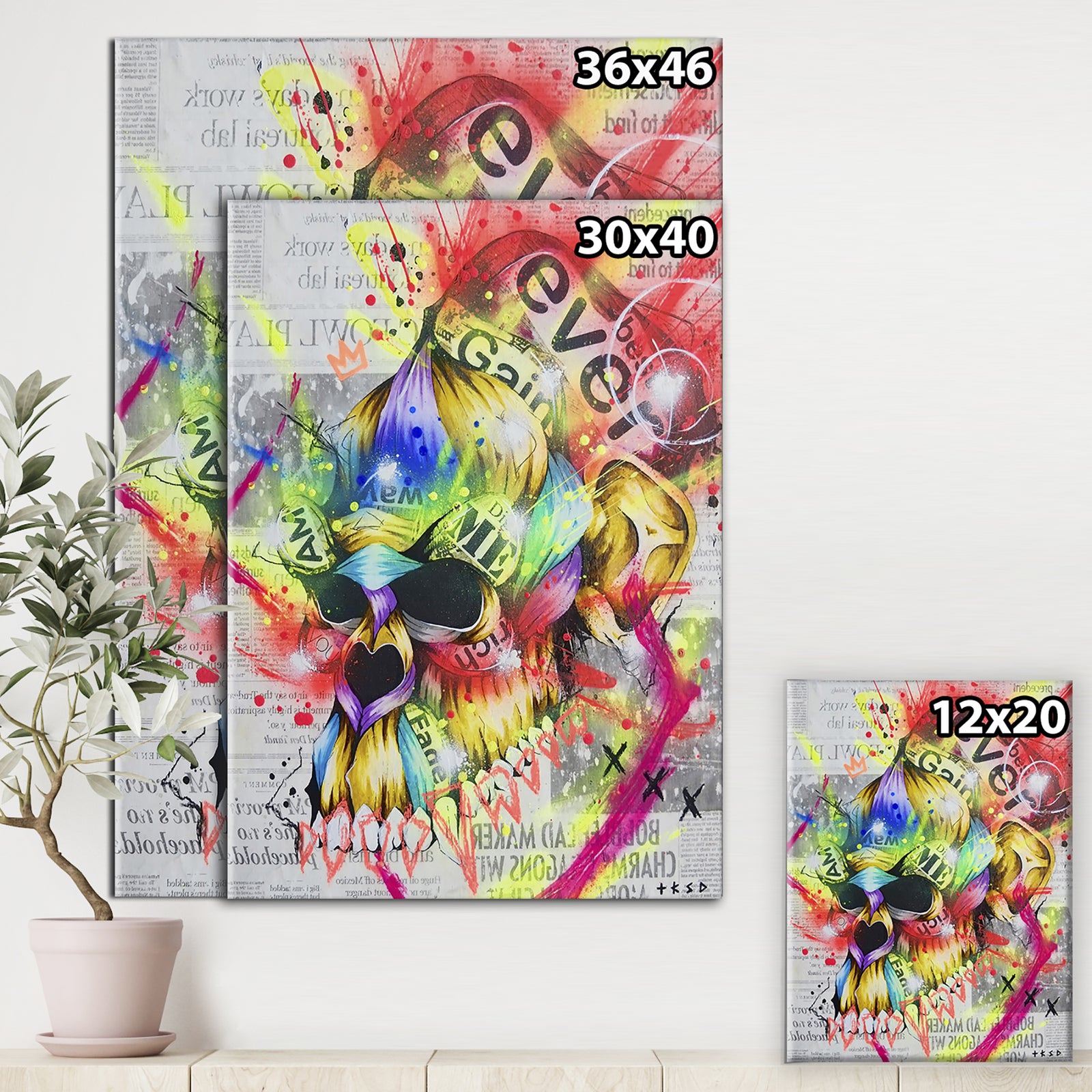 Neon Colorful Blossoming Skull - Modern & Contemporary Canvas Artwork