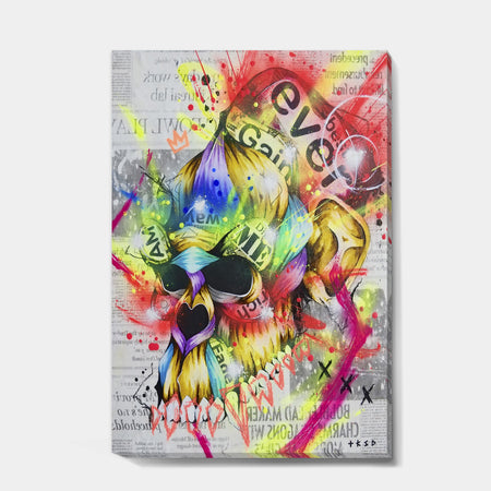 Neon Colorful Blossoming Skull - Modern & Contemporary Canvas Artwork