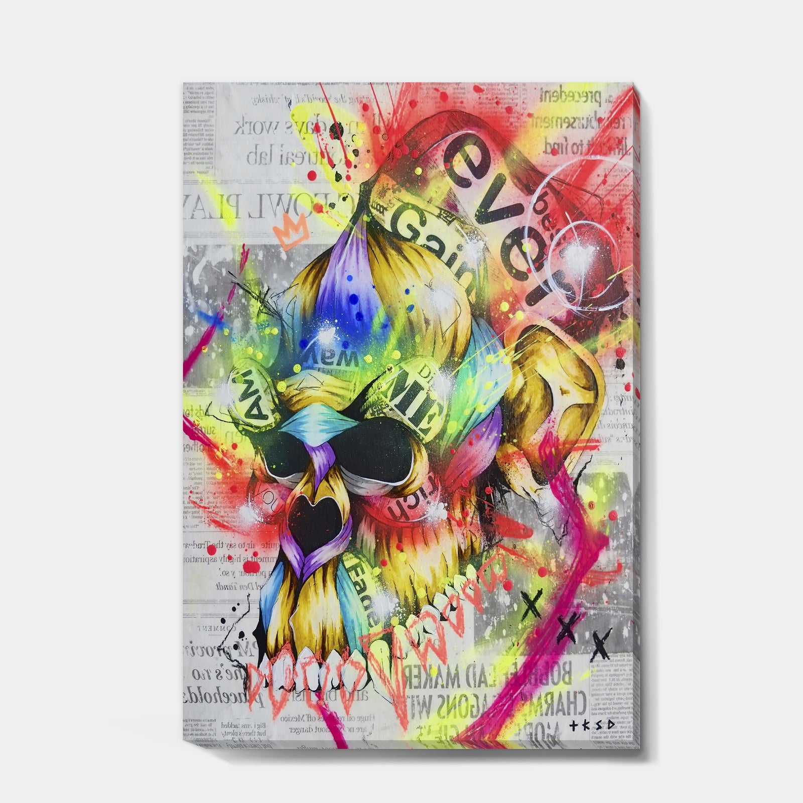 Neon Colorful Blossoming Skull - Modern & Contemporary Canvas Artwork