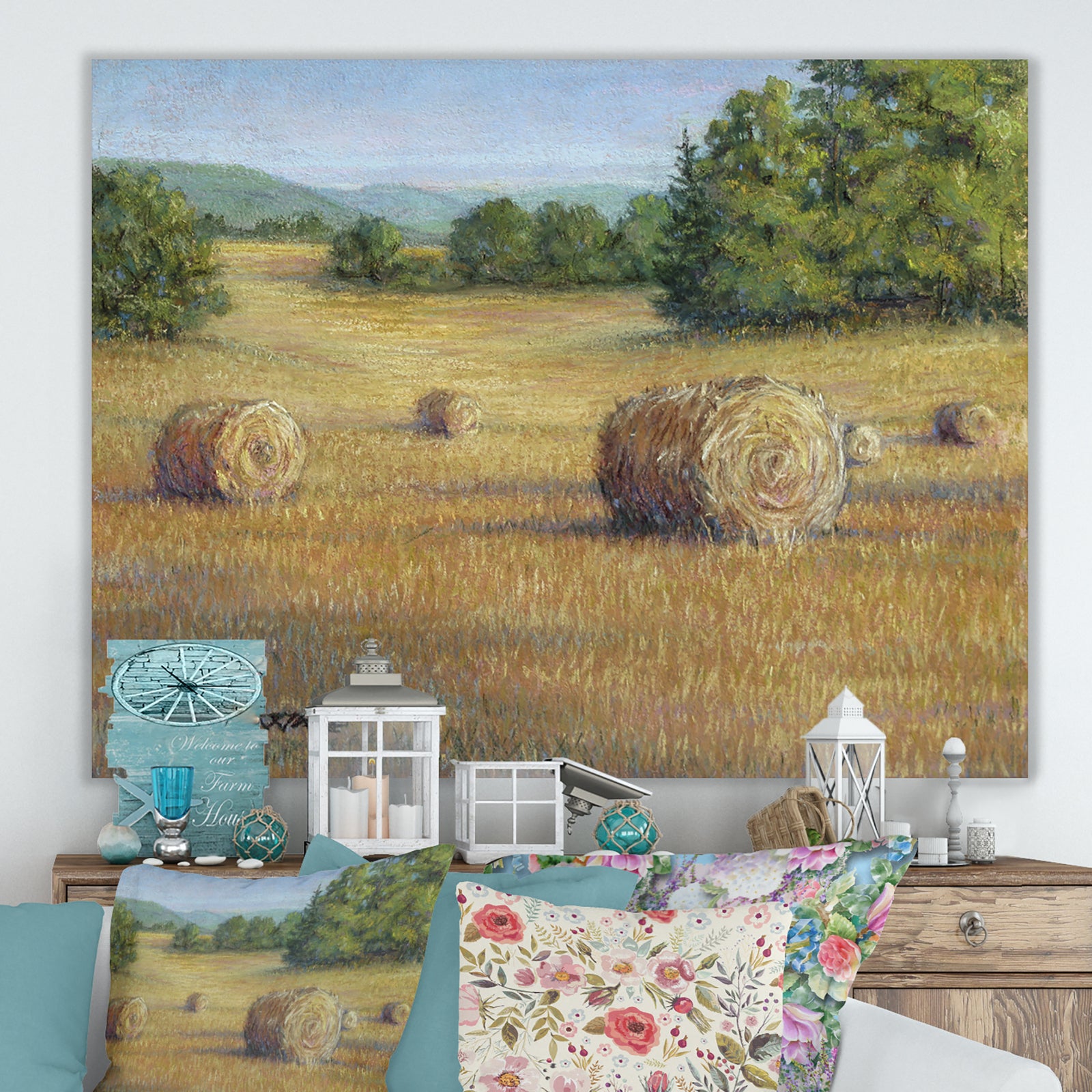 South Of France Hay Bales - Farmhouse Premium Canvas Wall Art