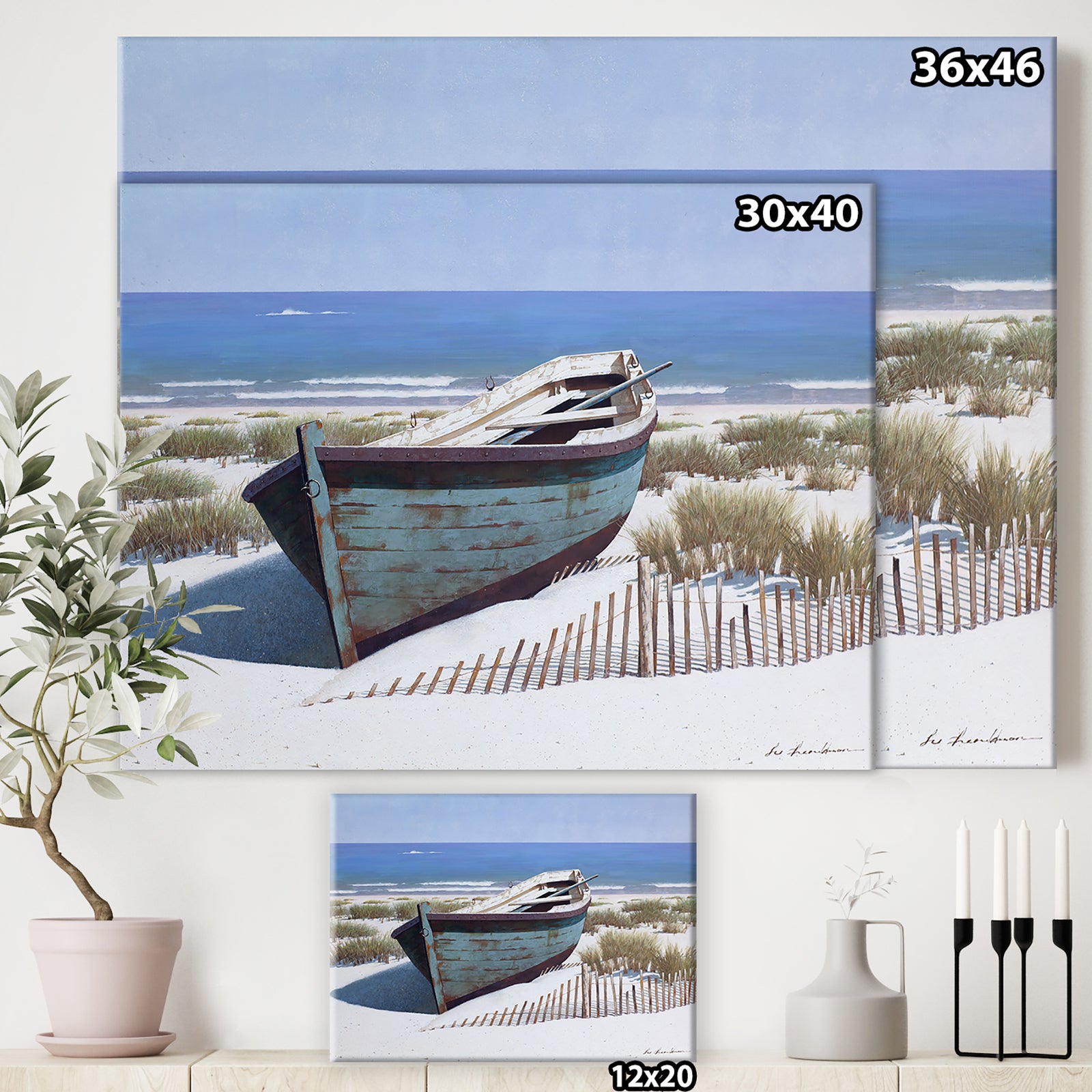 Blue Boat on Beach - Nautical & Coastal Canvas Artwork