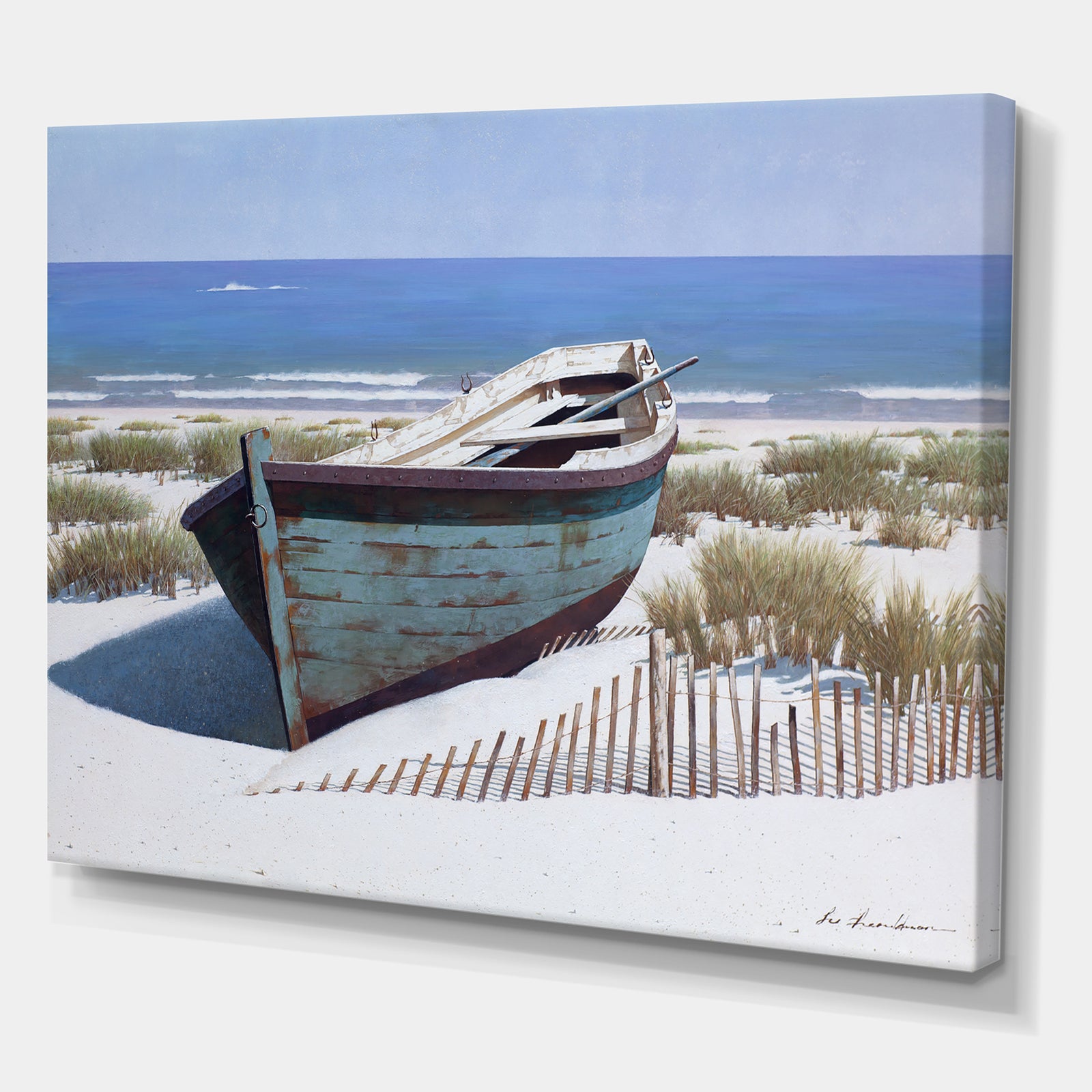Blue Boat on Beach - Nautical & Coastal Canvas Artwork