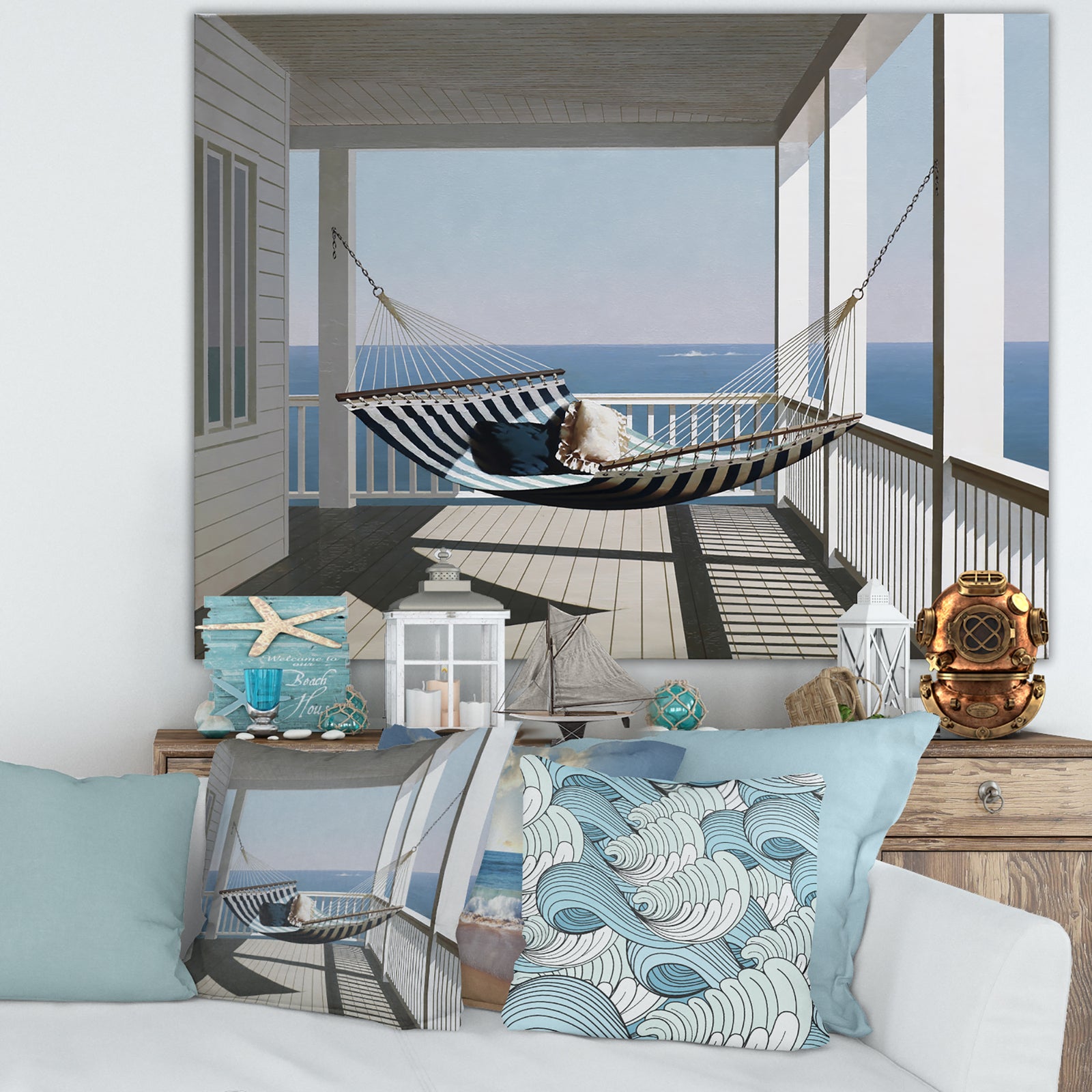 Hammock & Pillows - Nautical & Coastal Canvas Wall Art