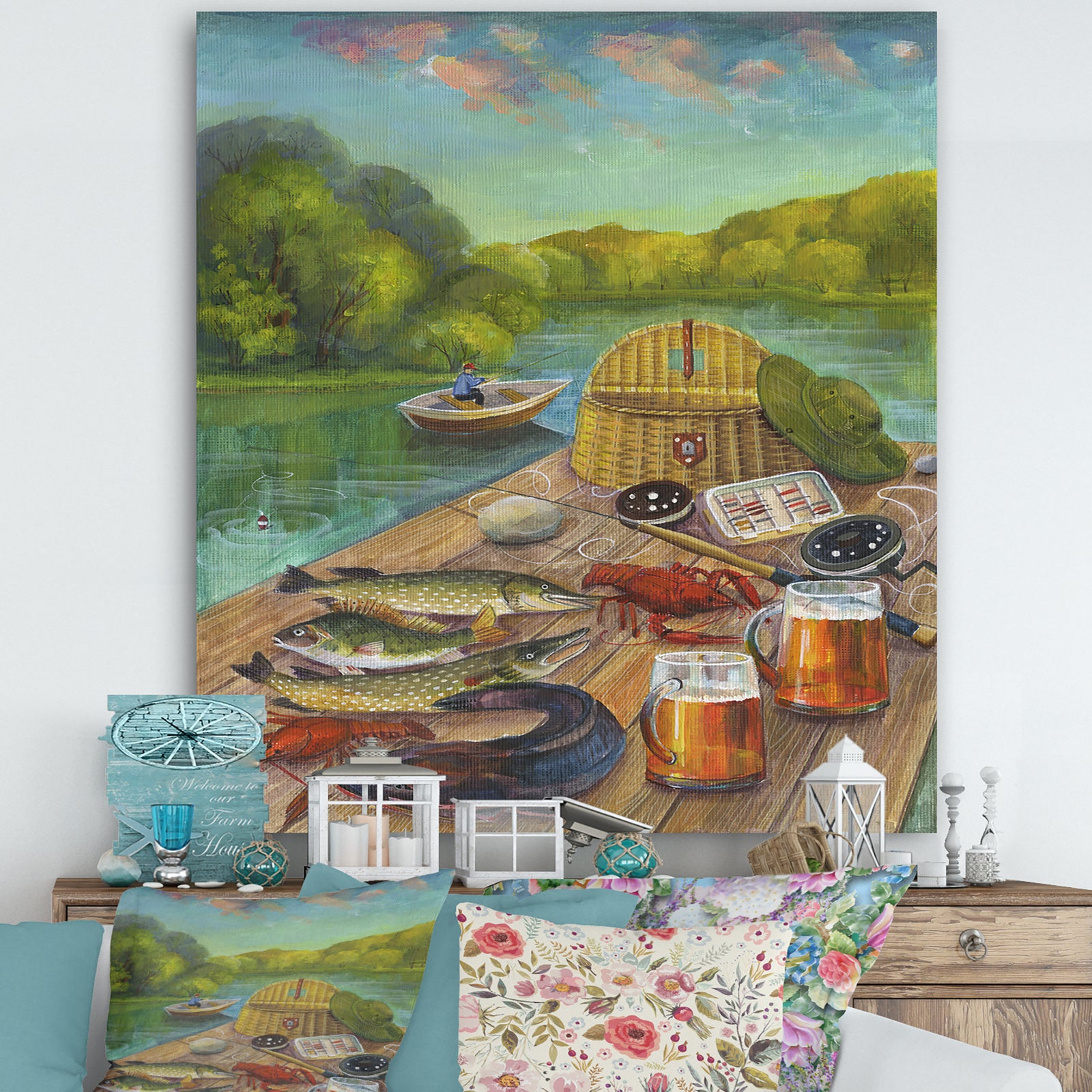 Fishing Feast At The Lake - Lake House Gallery-wrapped Canvas