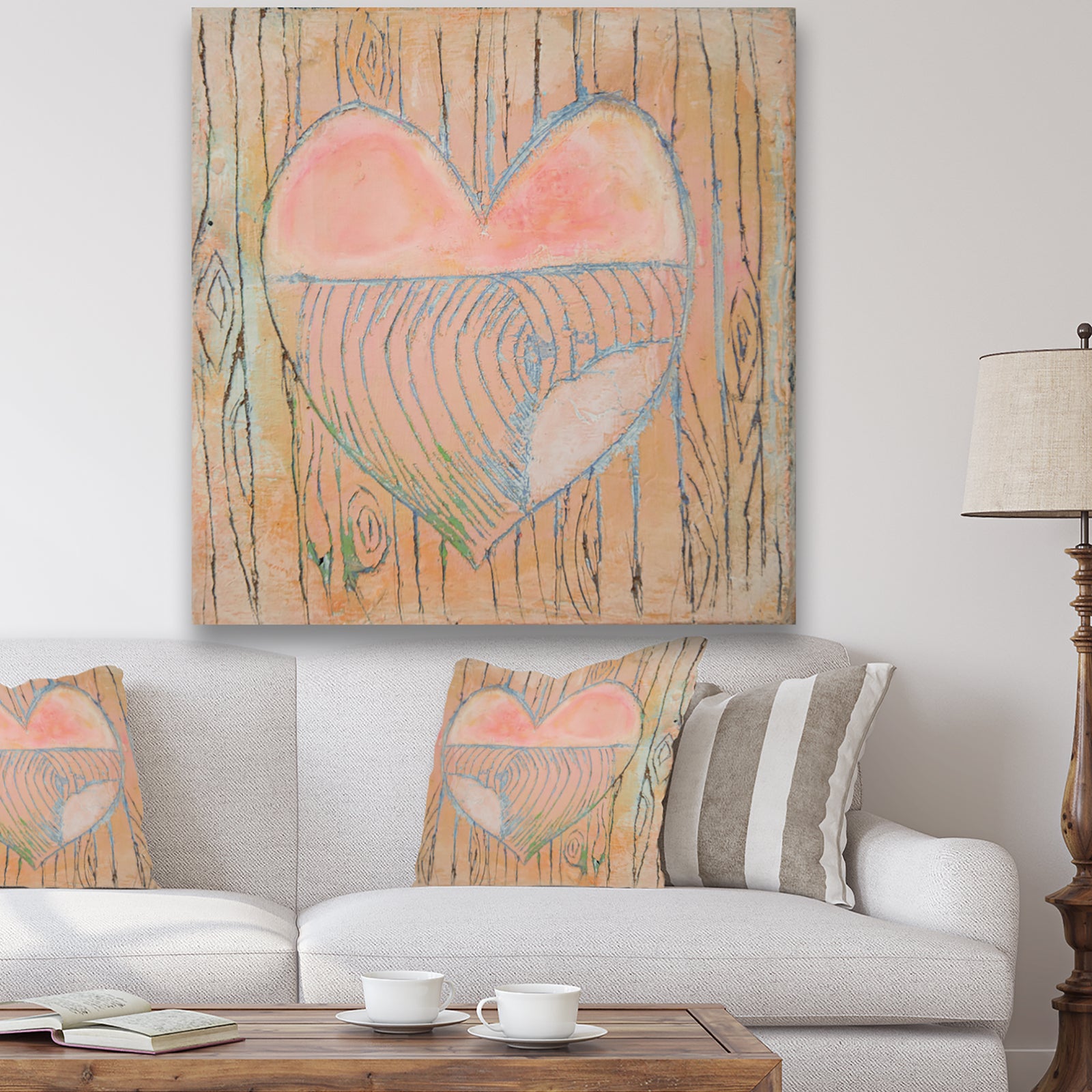 Peach Heart Wave - Cottage Canvas Artwork