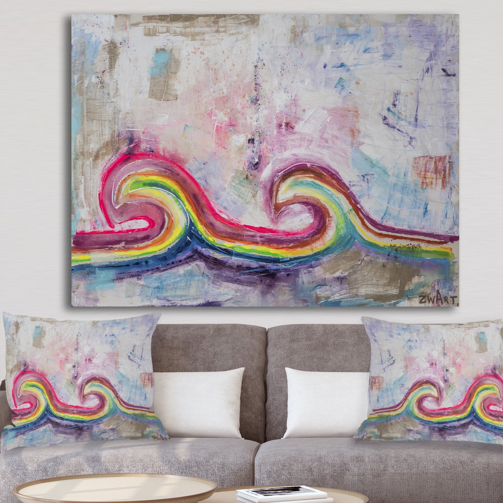 Twin Rainbow Wave - Modern & Contemporary Canvas Art Print