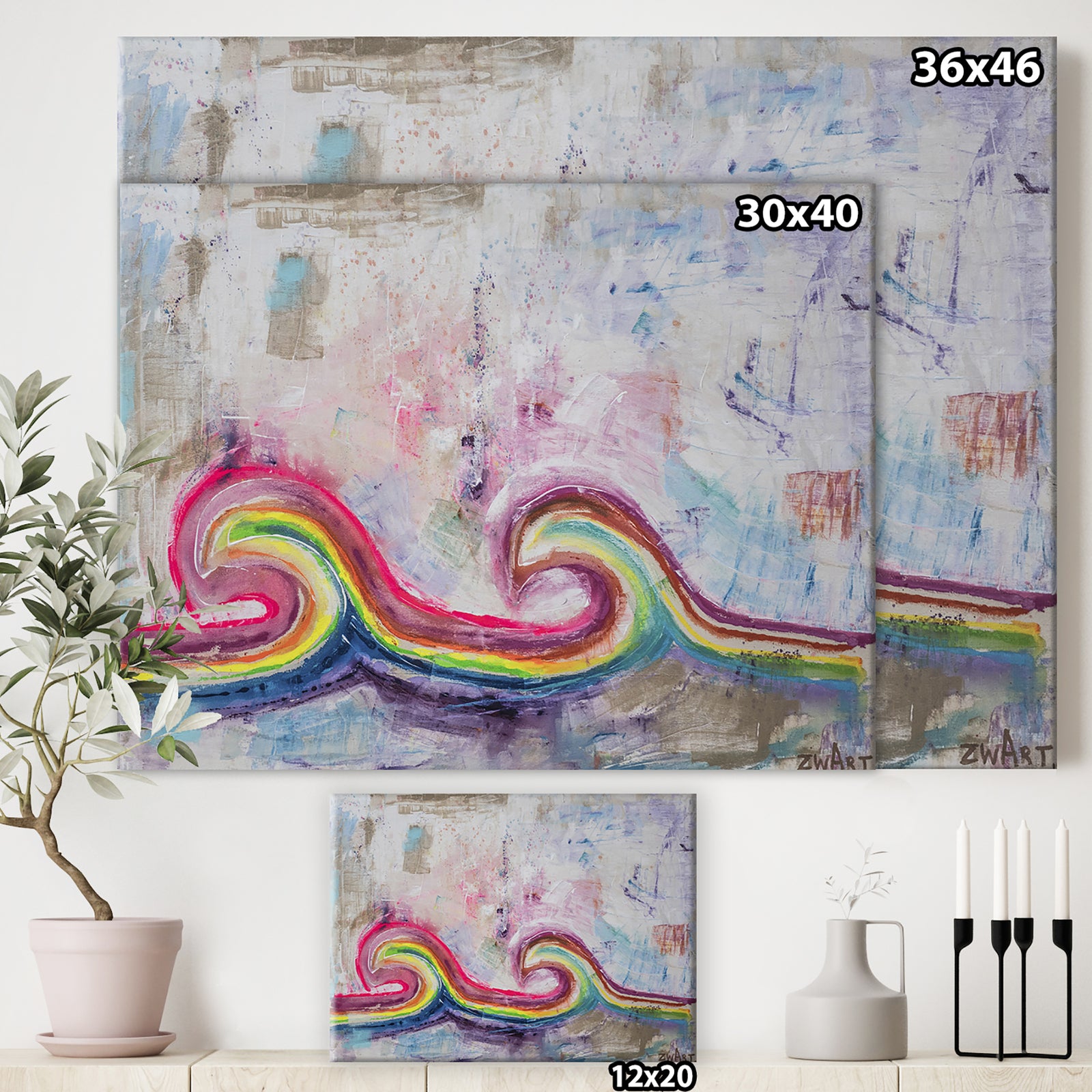 Twin Rainbow Wave - Modern & Contemporary Canvas Art Print