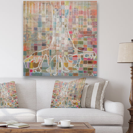 White Tree On Colorful Grid I - Cottage Canvas Artwork