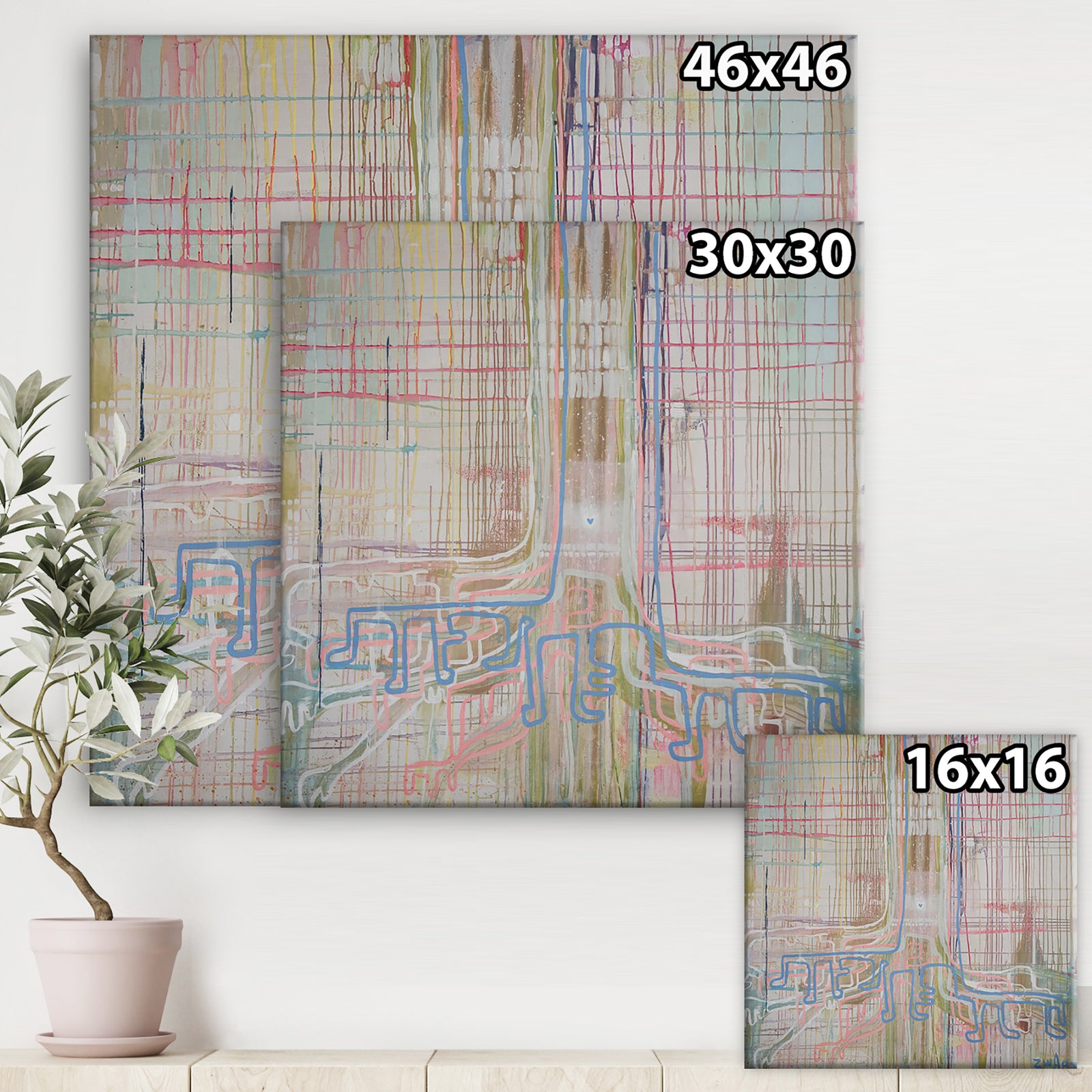 White Tree On Colorful Grid II - Modern & Contemporary Canvas Wall Art