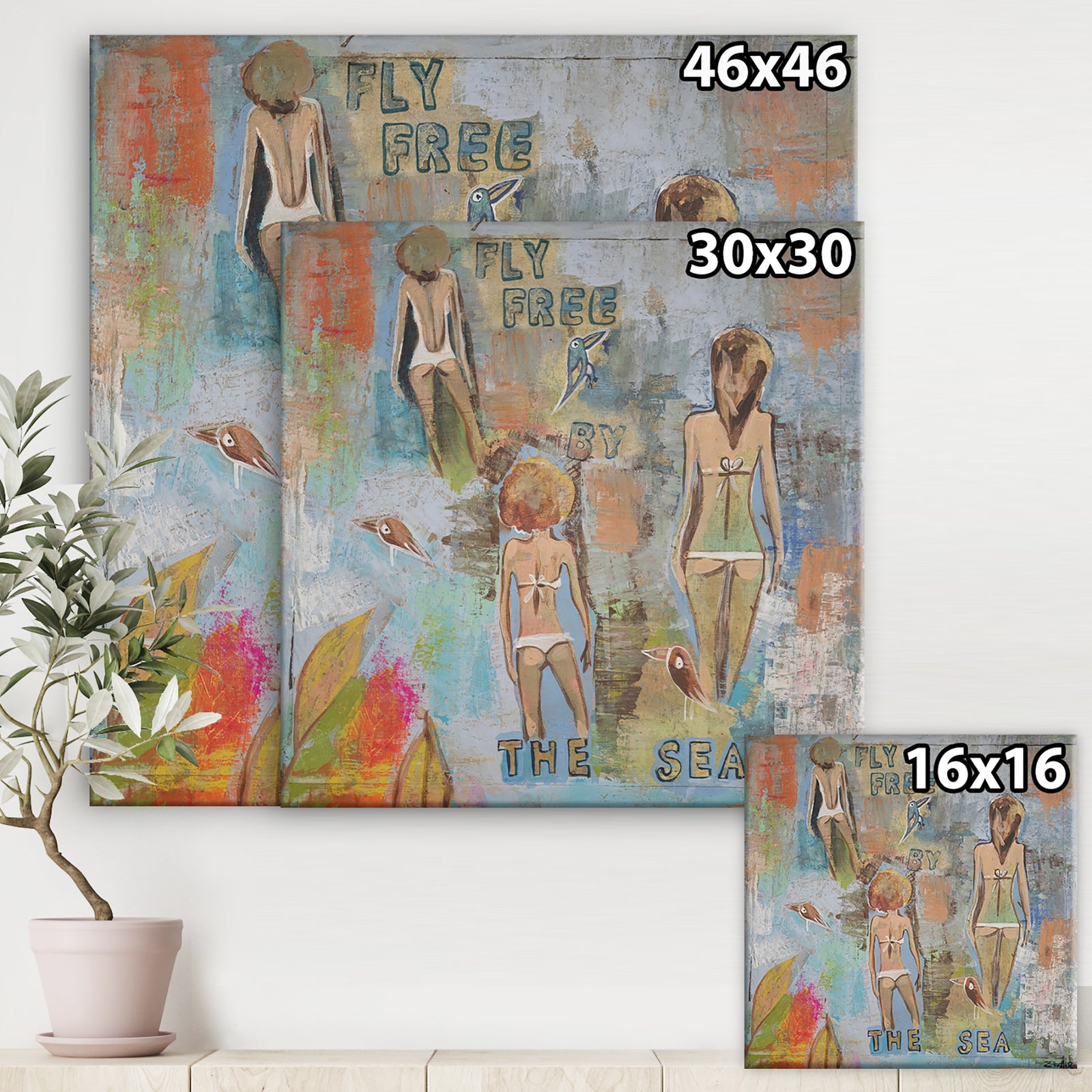 Three Nymphs Fly Free By The Sea - Nautical & Coastal Gallery-wrapped Canvas