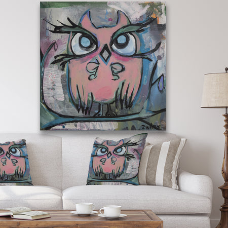 Pink Watercolor Owl - Cottage Canvas Artwork