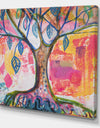 Pink And Yellow Tree With Blue Leaves - Cottage Canvas Wall Art