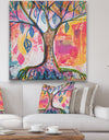 Pink And Yellow Tree With Blue Leaves - Cottage Canvas Wall Art