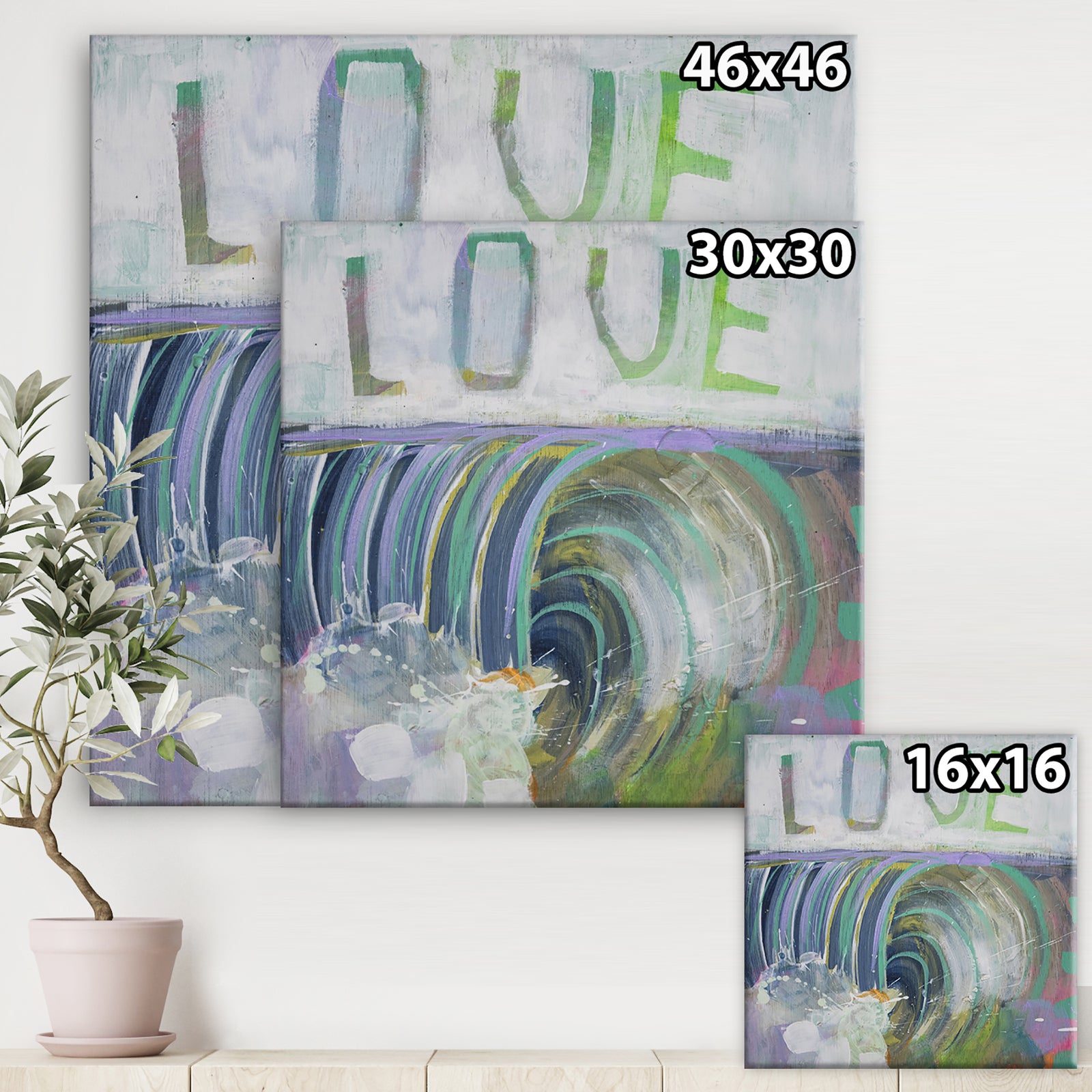 Love Wave Watercolor - Nautical & Coastal Canvas Art Print