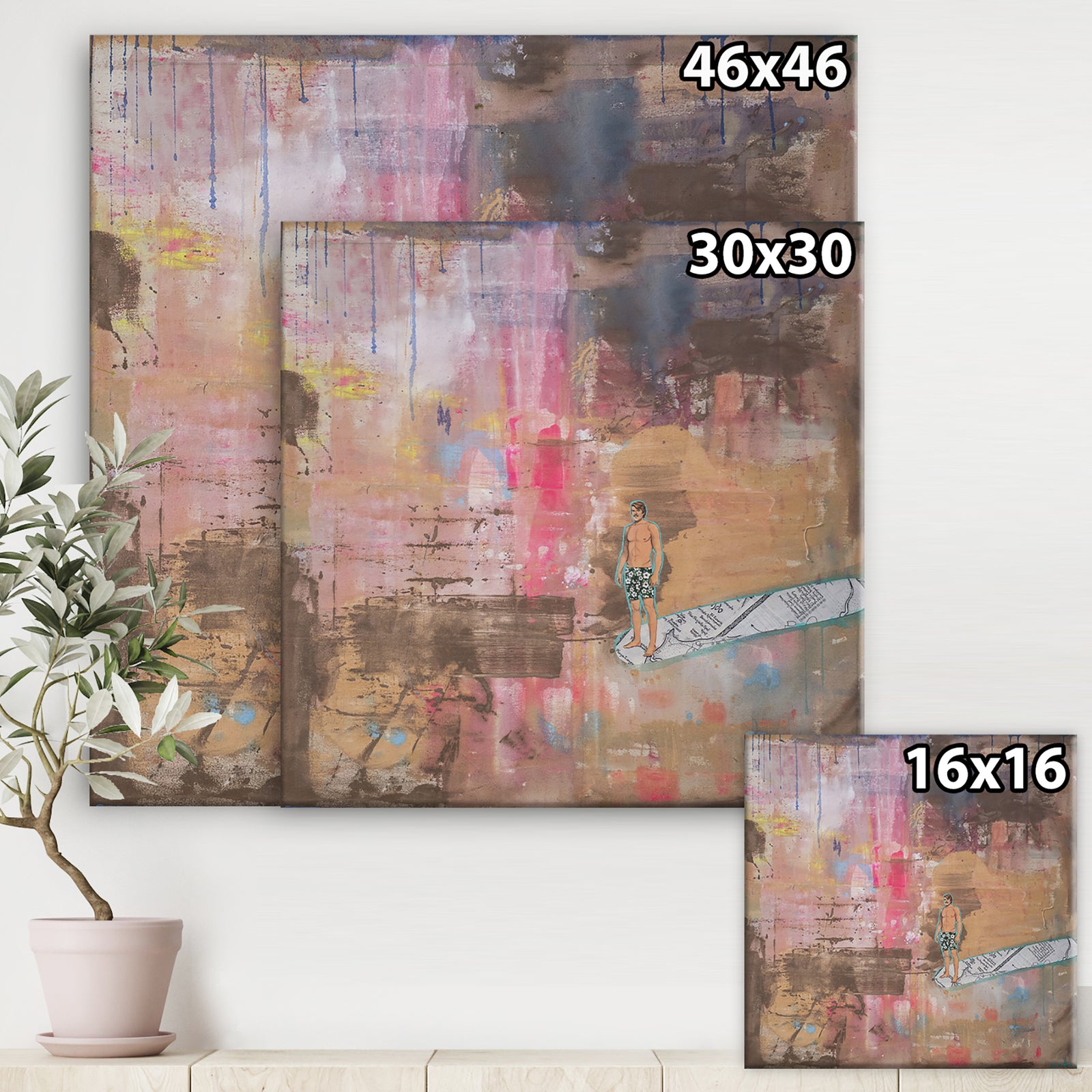 Surfing in Abstract Colors - Nautical & Coastal Premium Canvas Wall Art