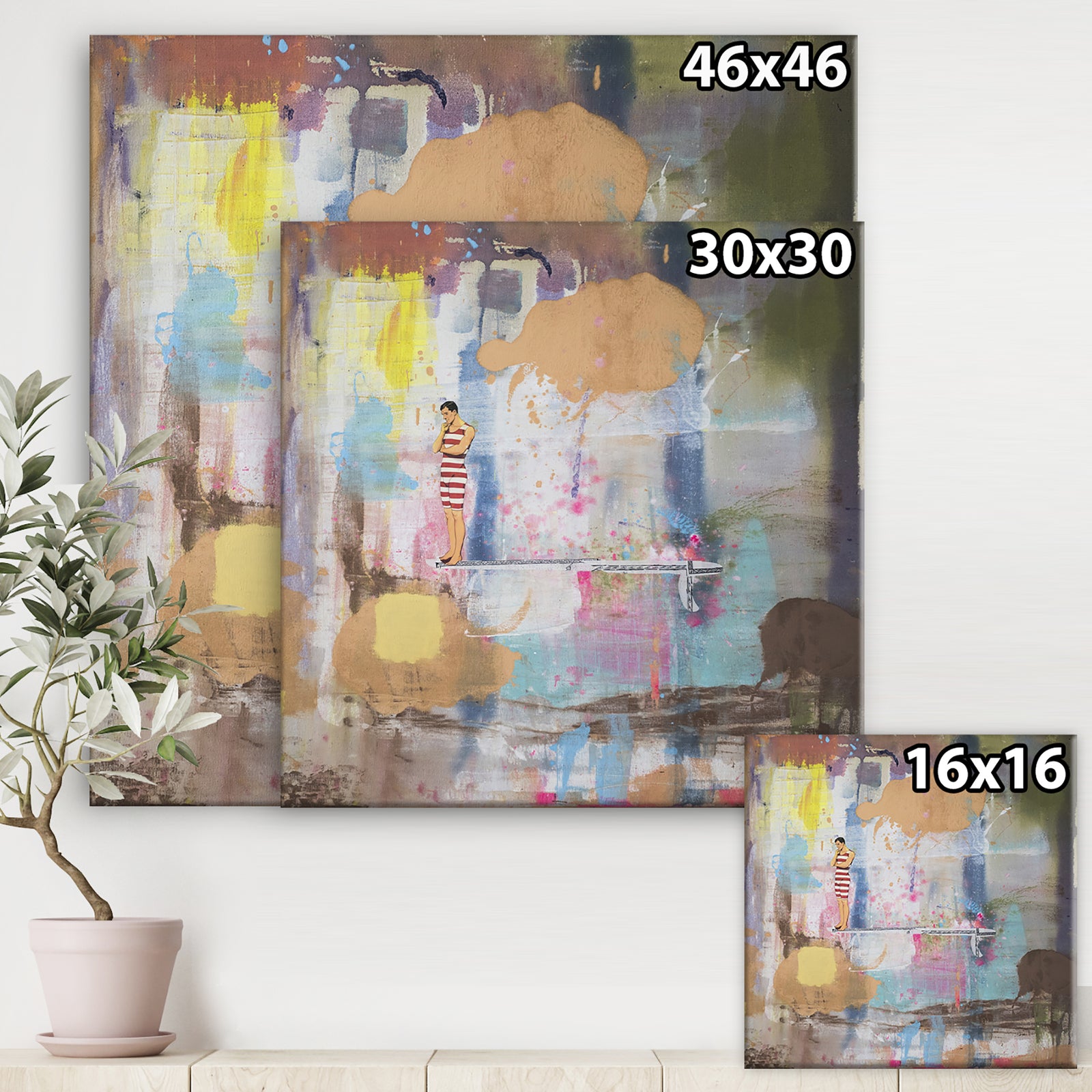 Thinking Swimmer in Abstract Colorfields - Nautical & Coastal Canvas Wall Art