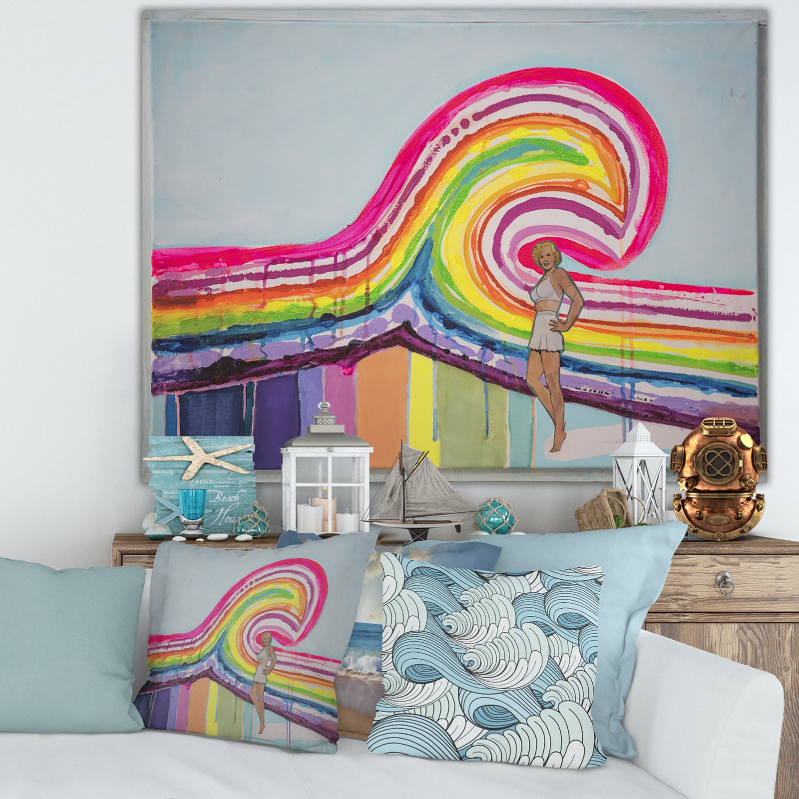 Marilyn Monroe Rainbow Wave - Nautical & Coastal Gallery-wrapped Canvas