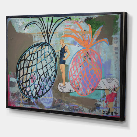 Two Pineapples And A Surfboarder - Cottage Canvas Artwork