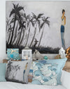 Black Palm Trees And Blue Model - Nautical & Coastal Premium Canvas Wall Art