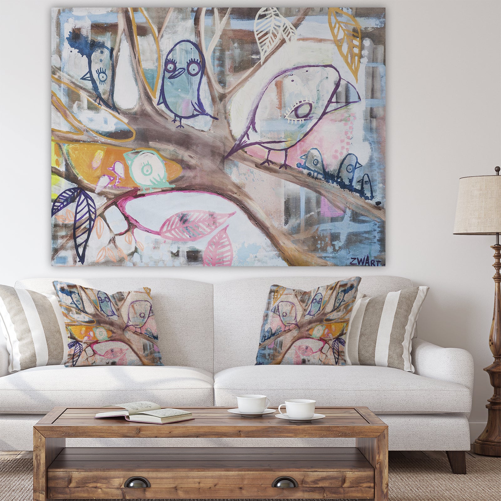 Birds On A Branch - Cottage Canvas Art Print