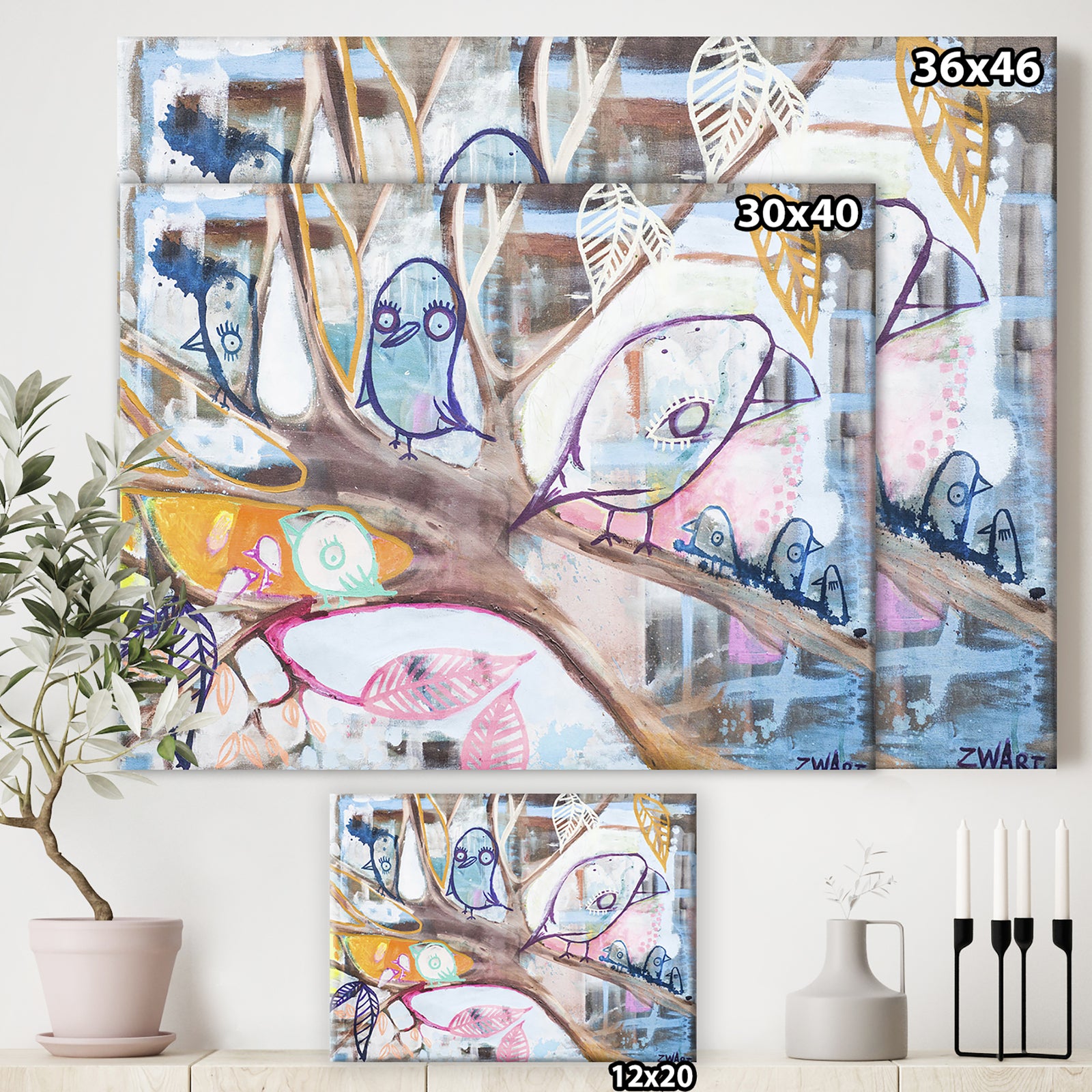 Birds On A Branch - Cottage Canvas Art Print