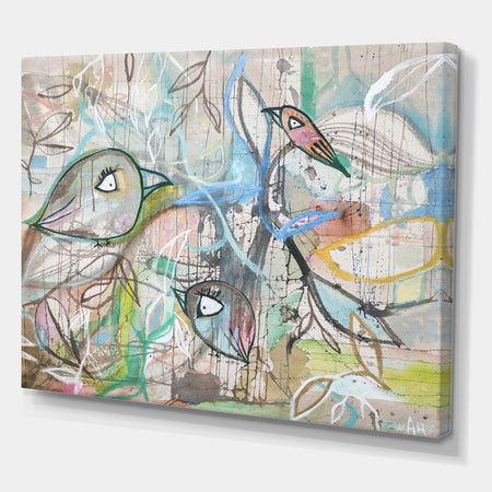 Pastel Birds Float - Cottage Canvas Wall Art