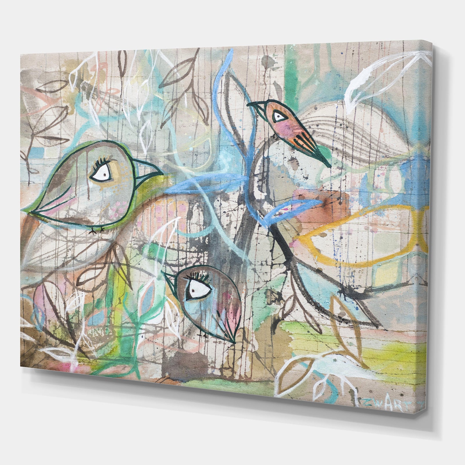Pastel Birds Float - Cottage Canvas Wall Art