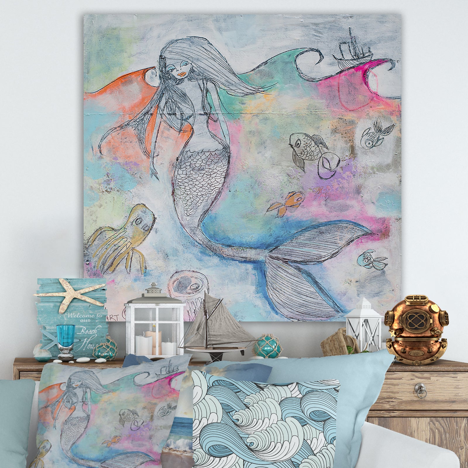 Mermaid Aura - Nautical & Coastal Gallery-wrapped Canvas