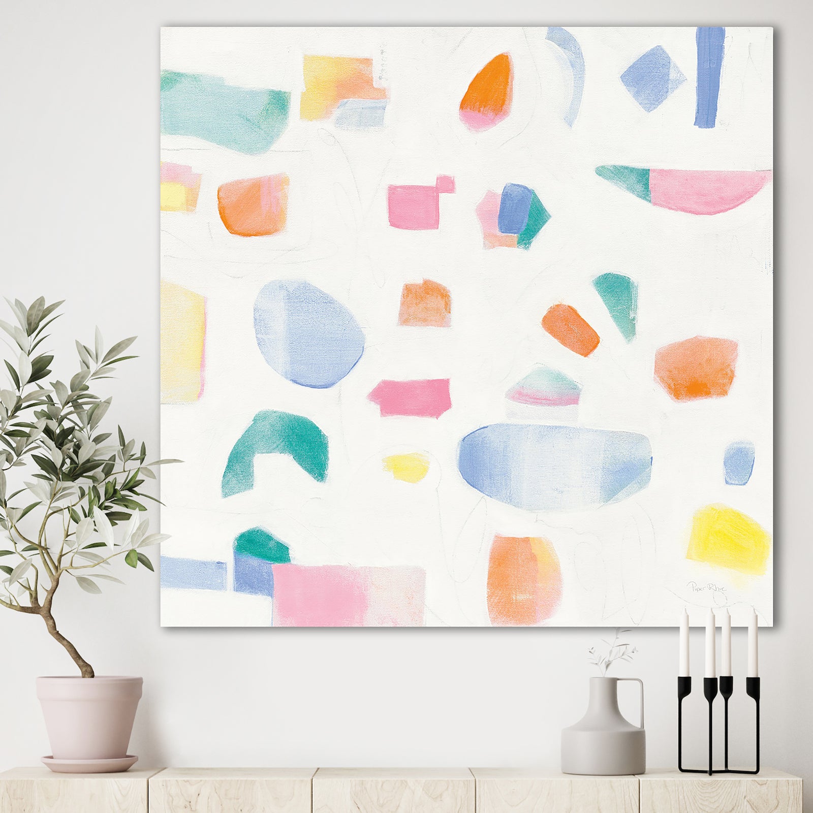Joy Geometric Simple - Mid-Century Modern Premium Canvas Wall Art