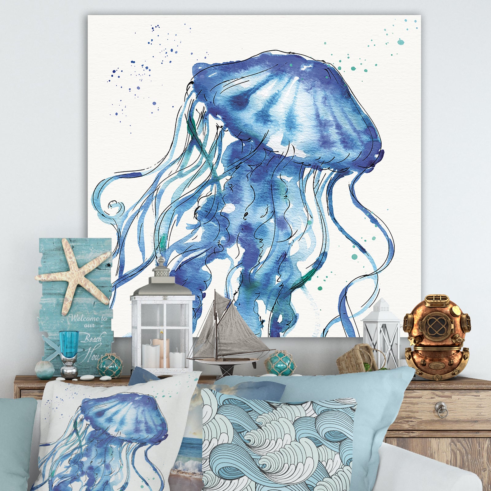 Blue Deep Sea X - Coastal Gallery-wrapped Canvas