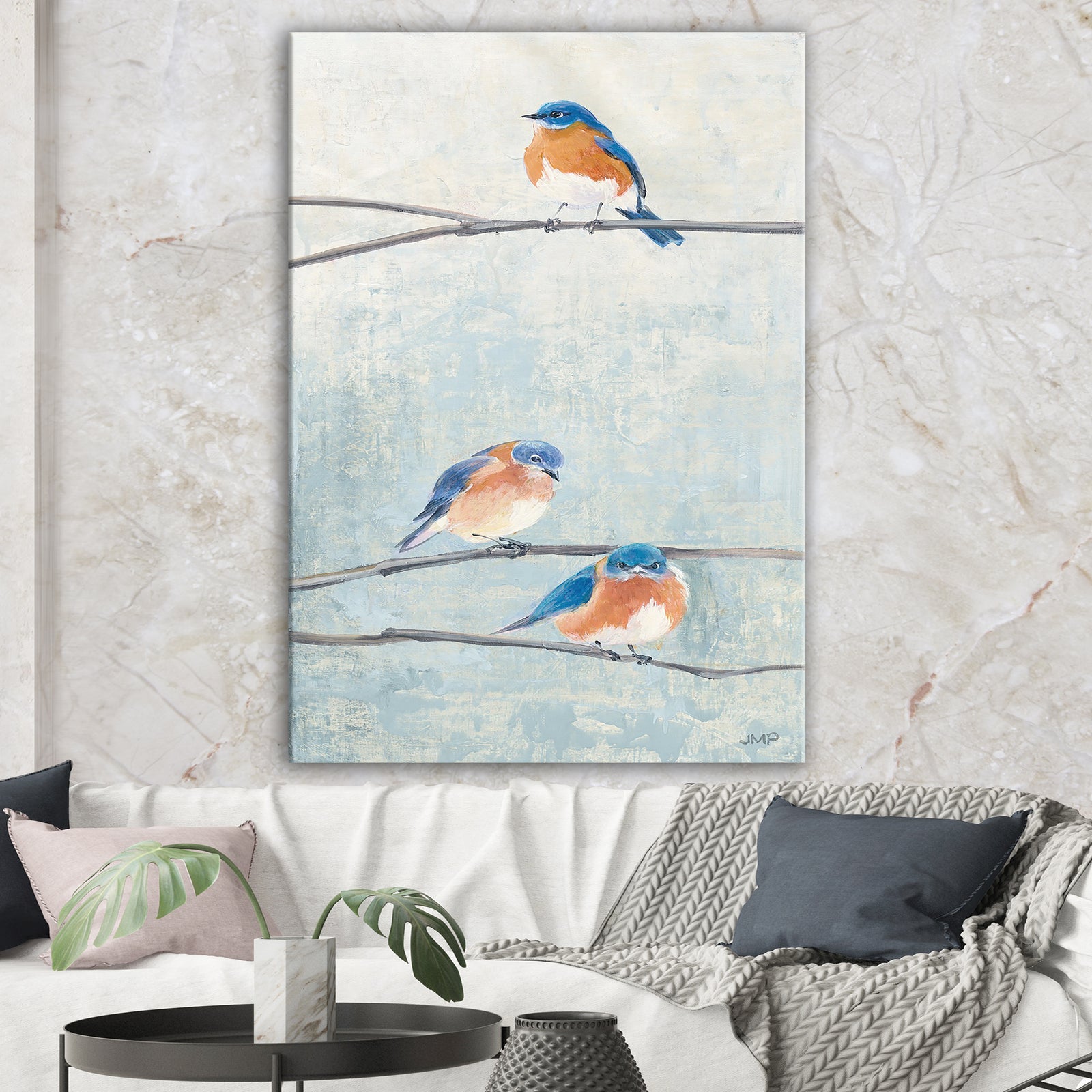 Bird Hanging on Tree II - Modern Farmhouse Premium Canvas Wall Art