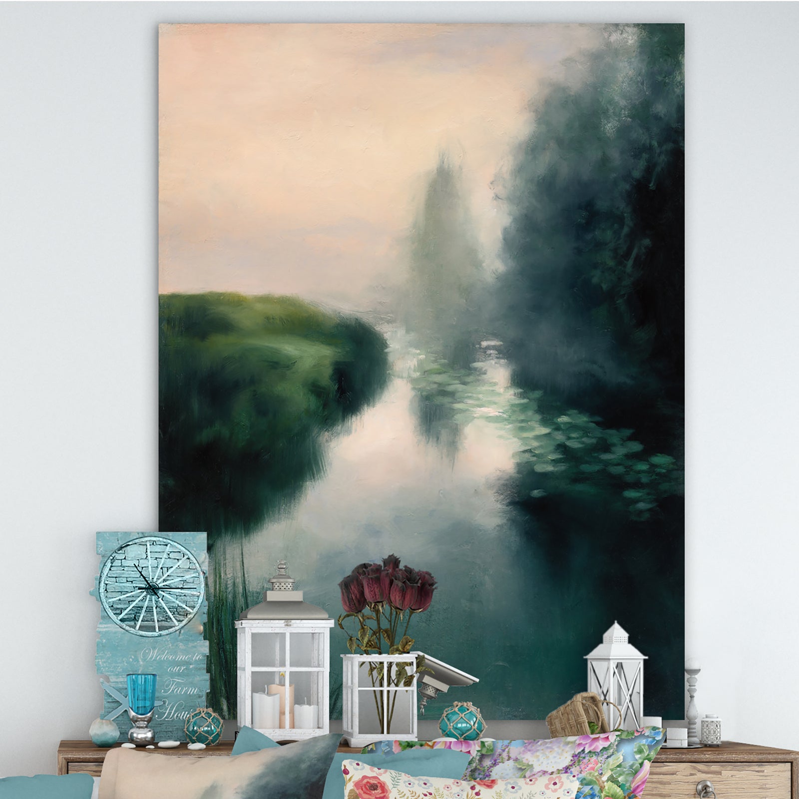Twilight Fog Lakeshore - Landscape & Nature Canvas Art