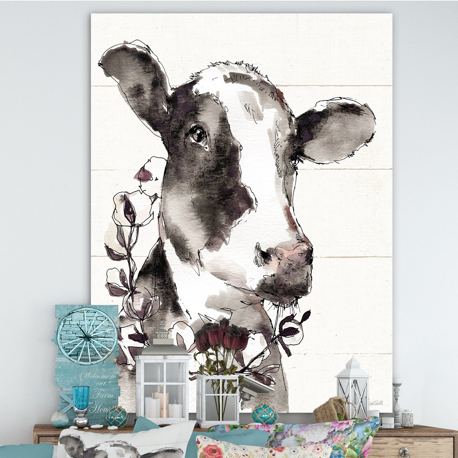Cow Portrait Country Life - Wildlife Canvas Art
