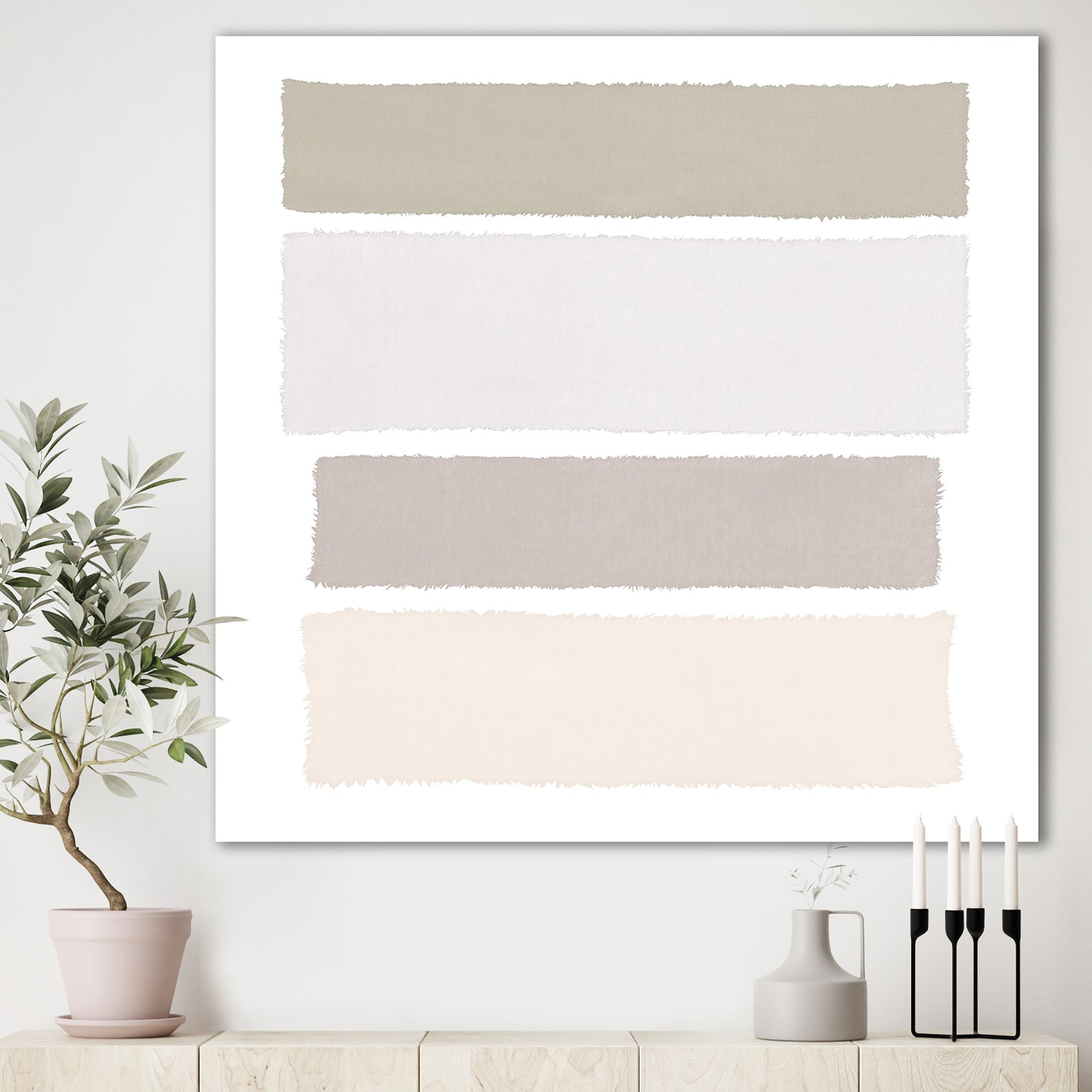 Painted Weaving I Neutral on White Sq - Modern Geometric Premium Canvas Wall Art