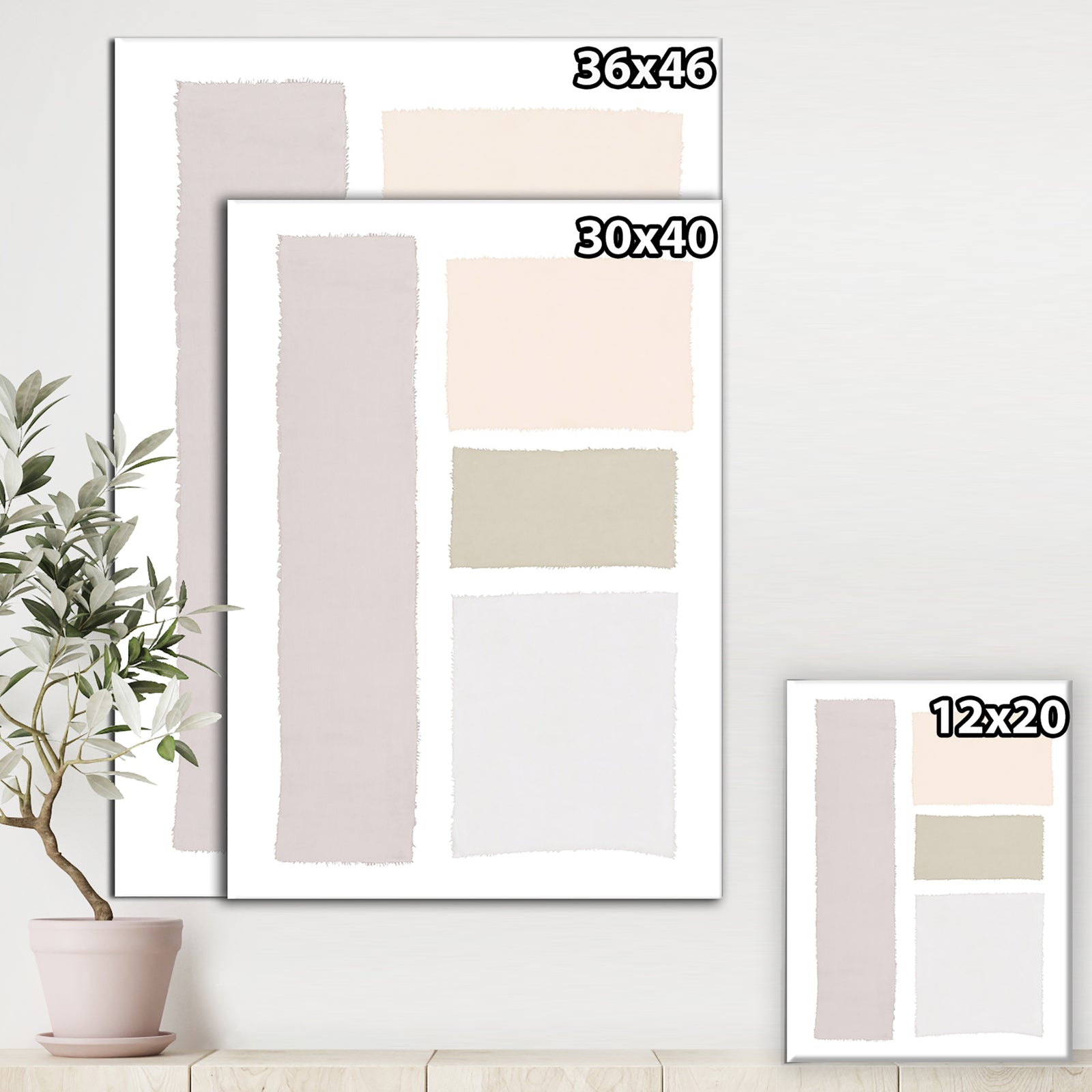 Painted Simple Form Neutral on White - Modern Geometric Gallery-wrapped Canvas