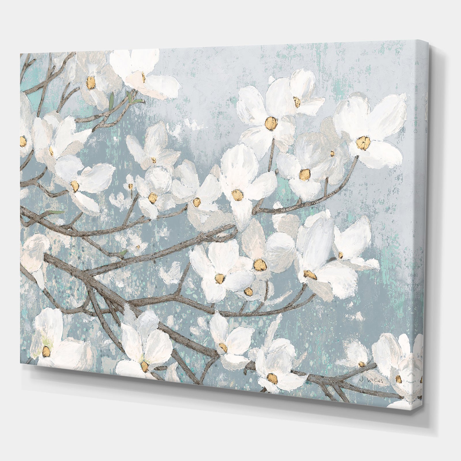 Blue on Grey Blossoms - Traditional Canvas Artwork