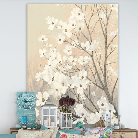 Brown on Grey Blossoms - Traditional Canvas Art
