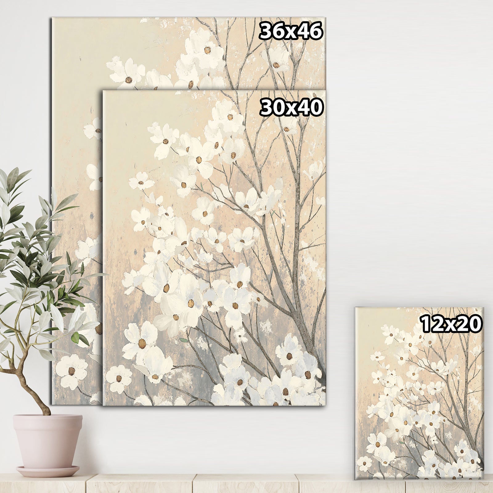 Brown on Grey Blossoms - Traditional Canvas Art