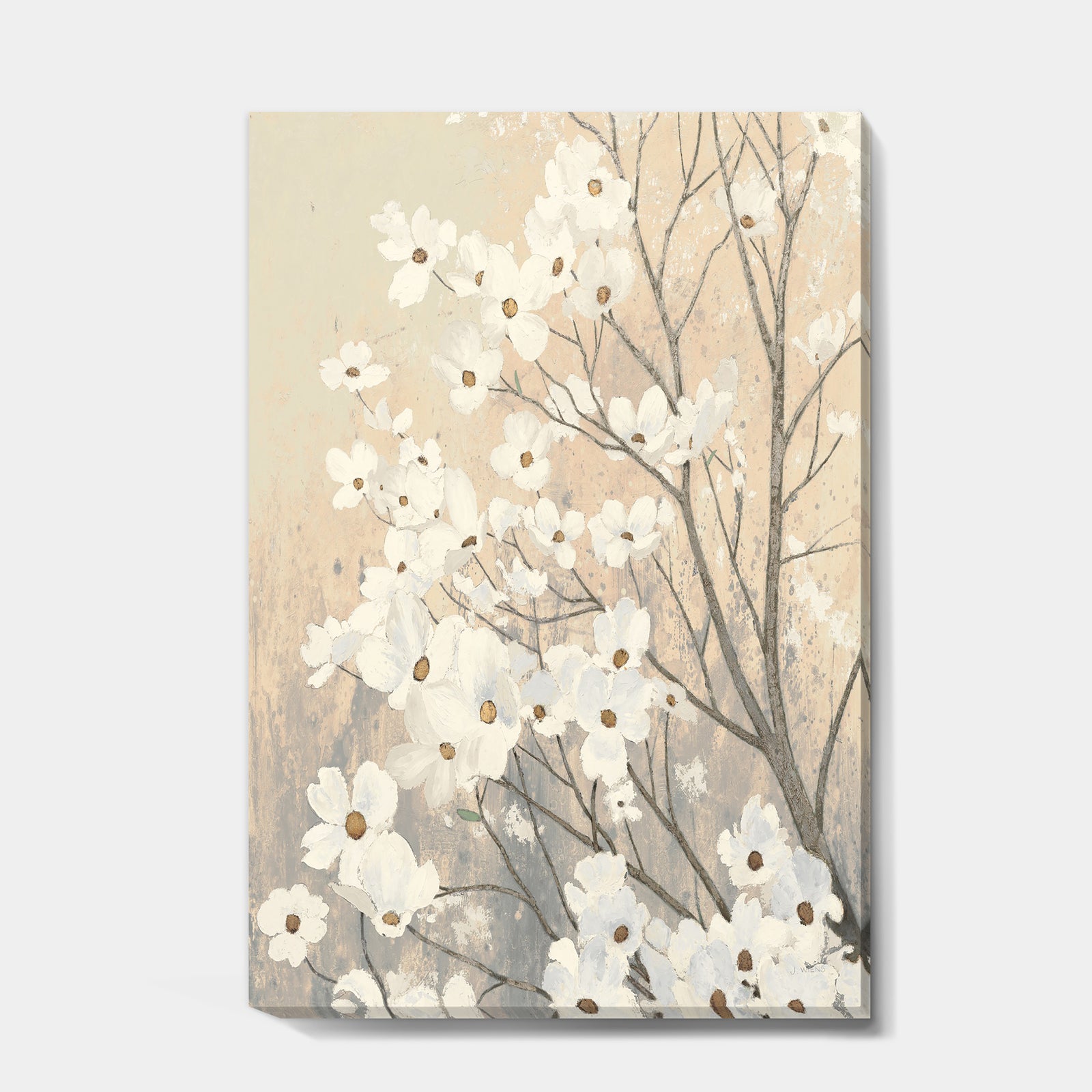 Brown on Grey Blossoms - Traditional Canvas Art