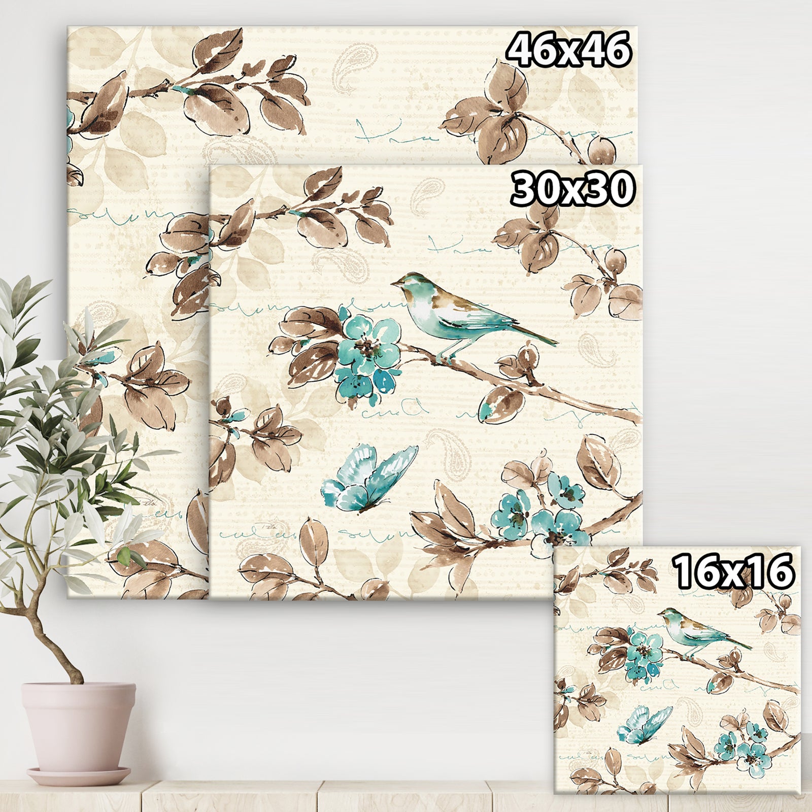 Beige Bird Wings - Cottage Premium Canvas Wall Art