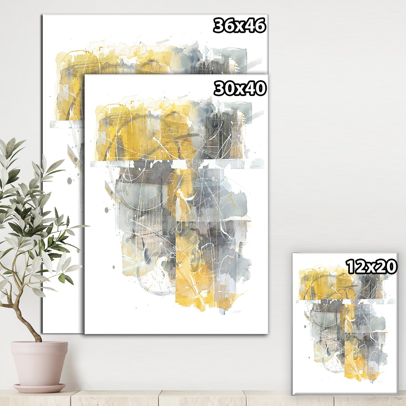Moving In and Out of Traffic II Yellow Grey - Geometric Canvas Artwork