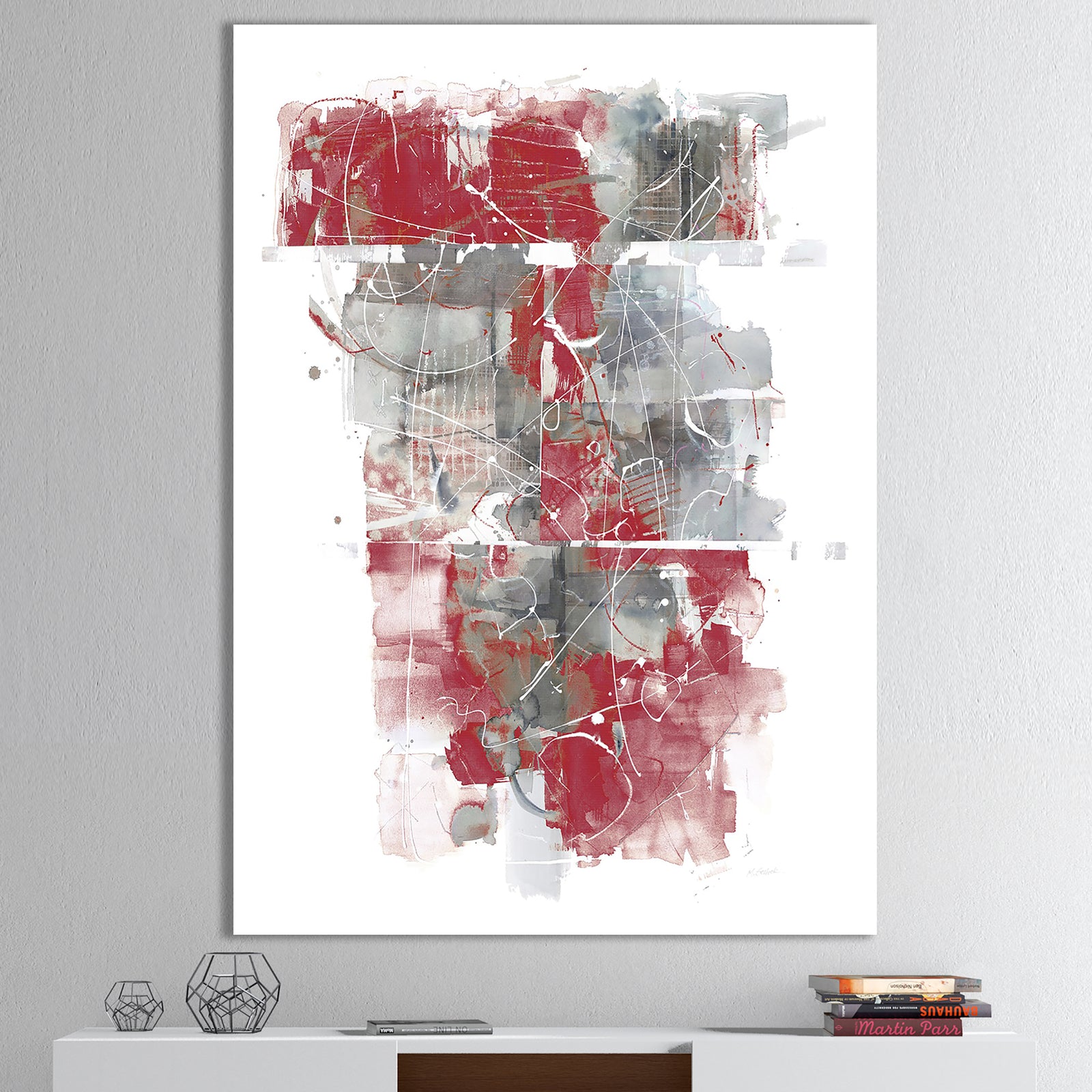Moving In and Out of Traffic I Red Grey - Geometric Canvas Art