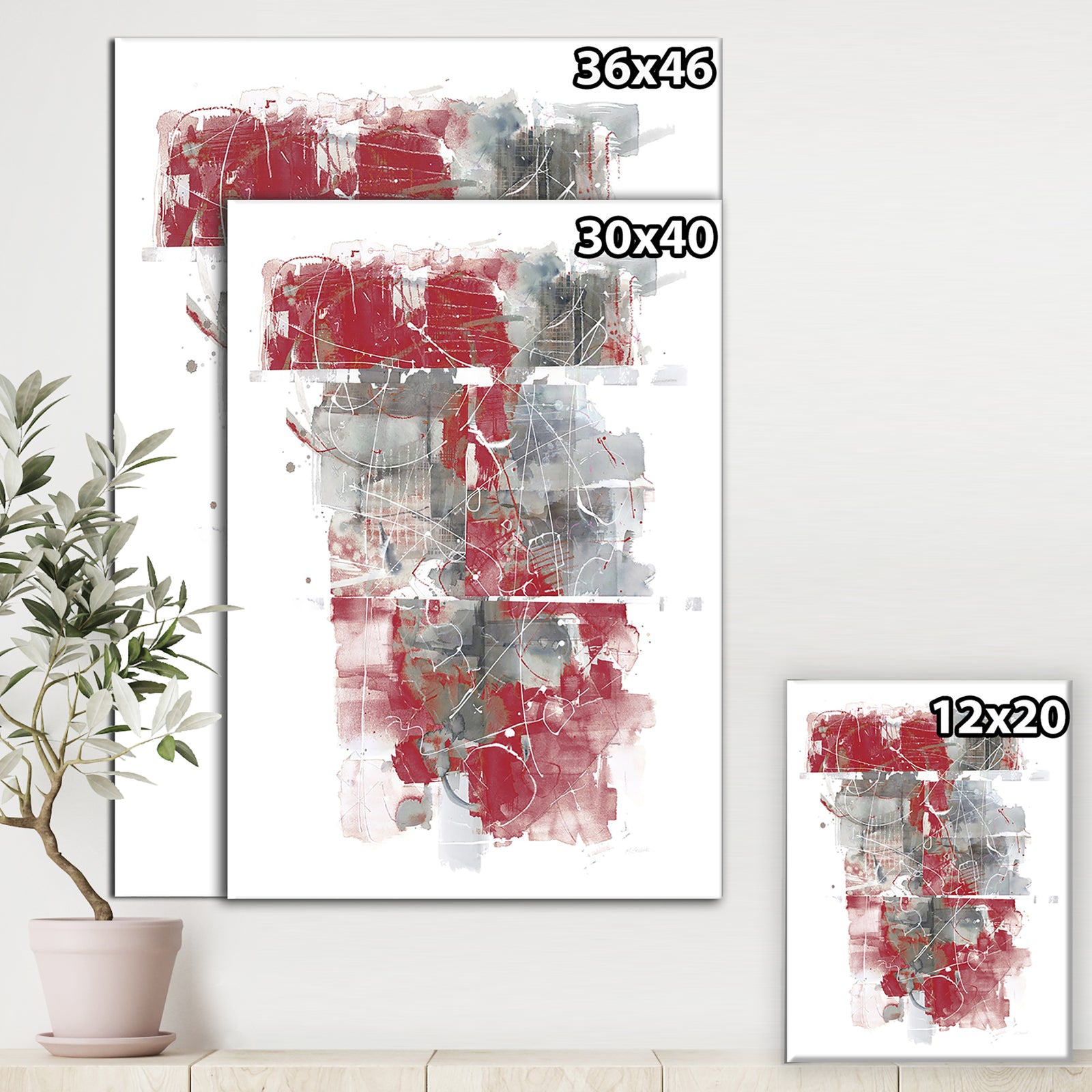 Moving In and Out of Traffic I Red Grey - Geometric Canvas Art
