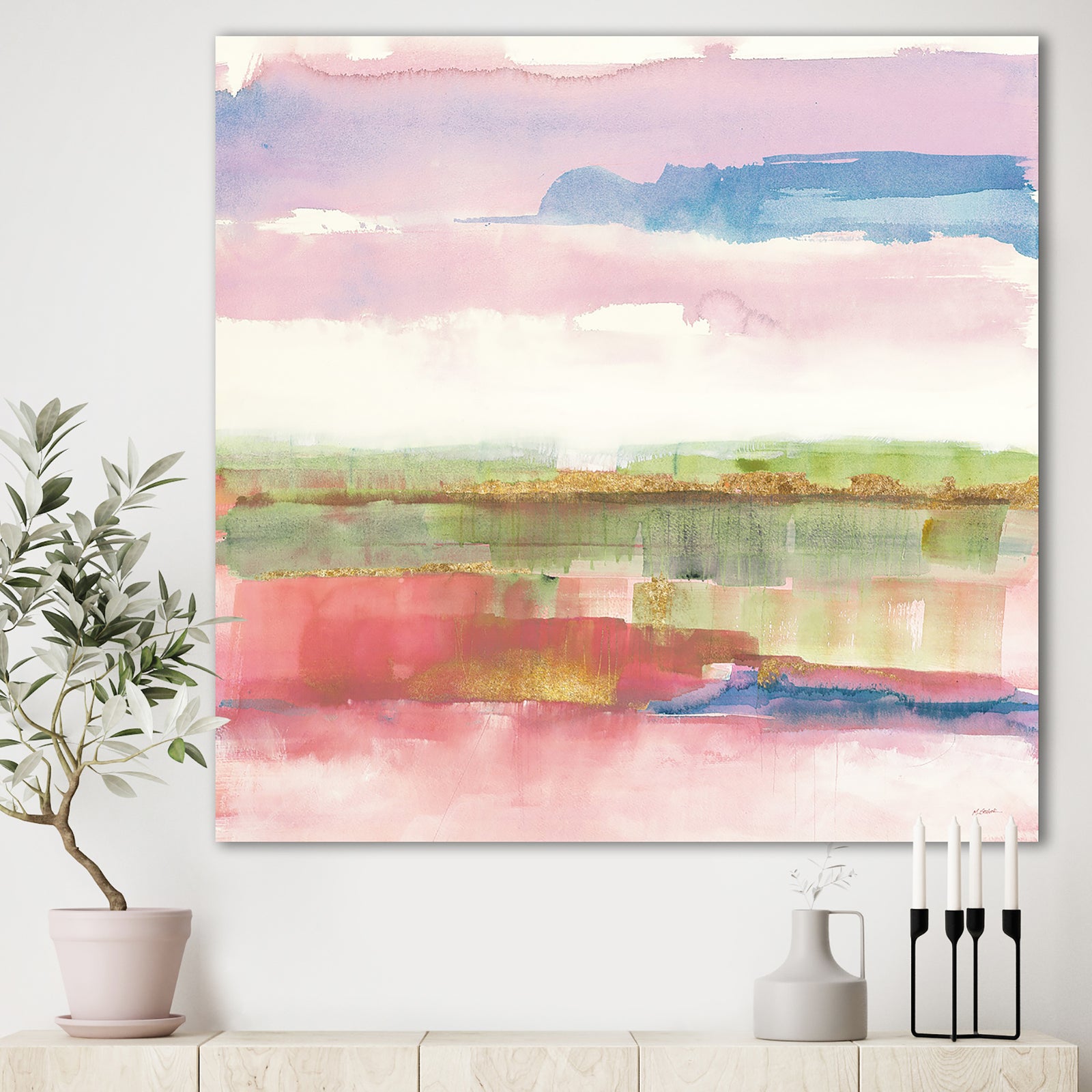 Influence of Line and Color Gold Bright - Shabby Chic Premium Canvas Wall Art